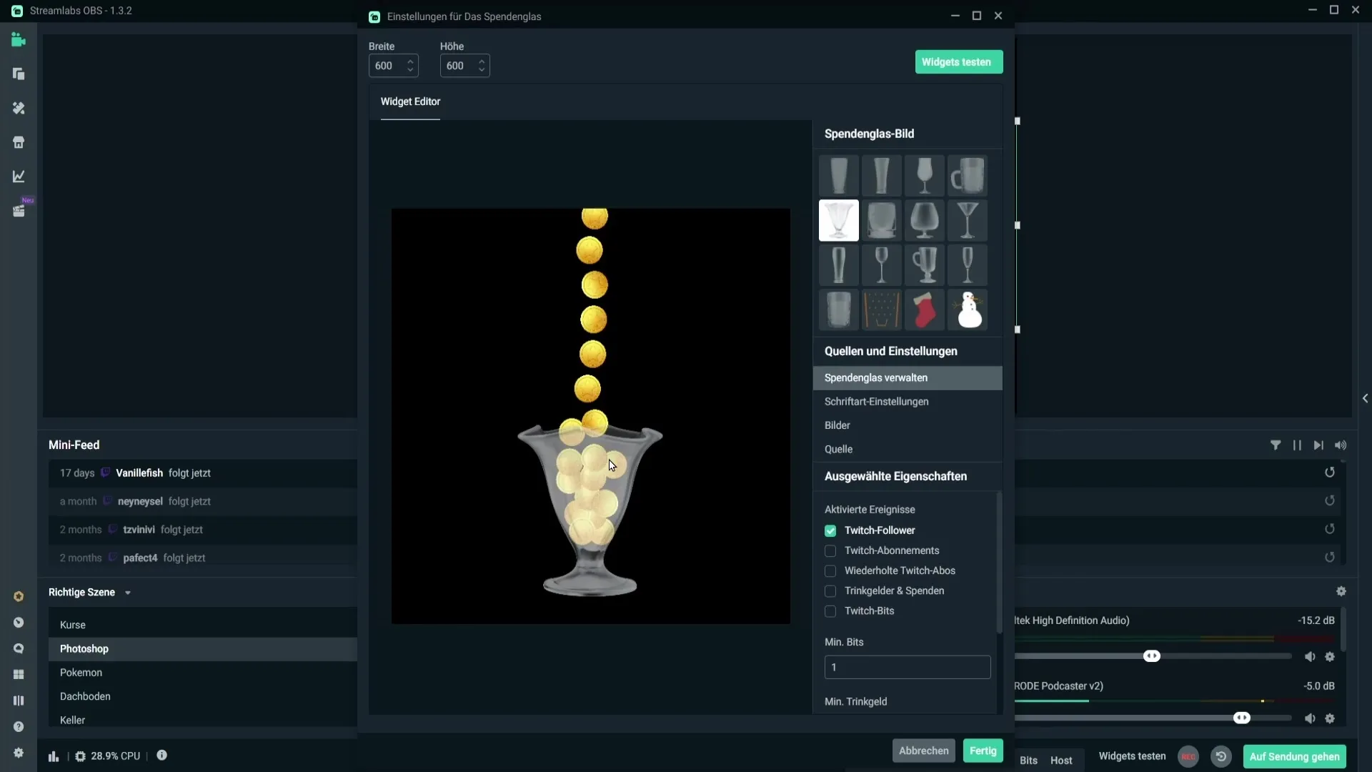 So richtest du ein Spendenglas in Streamlabs OBS ein