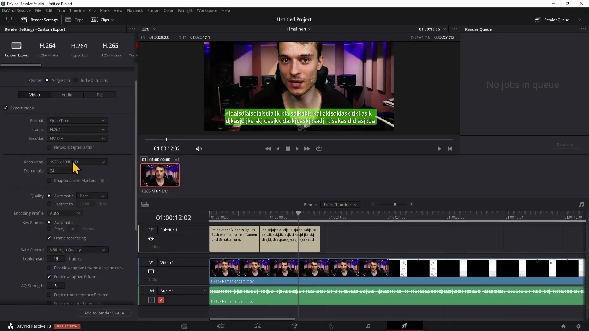 Vytvoření a exportování titulků v programu DaVinci Resolve 5.14