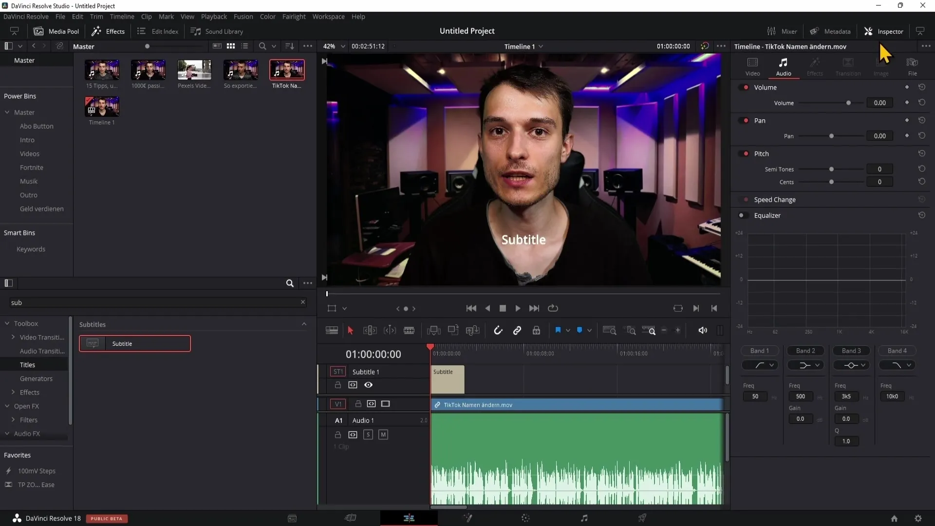 Vytvoření a exportování titulků v programu DaVinci Resolve 5.14