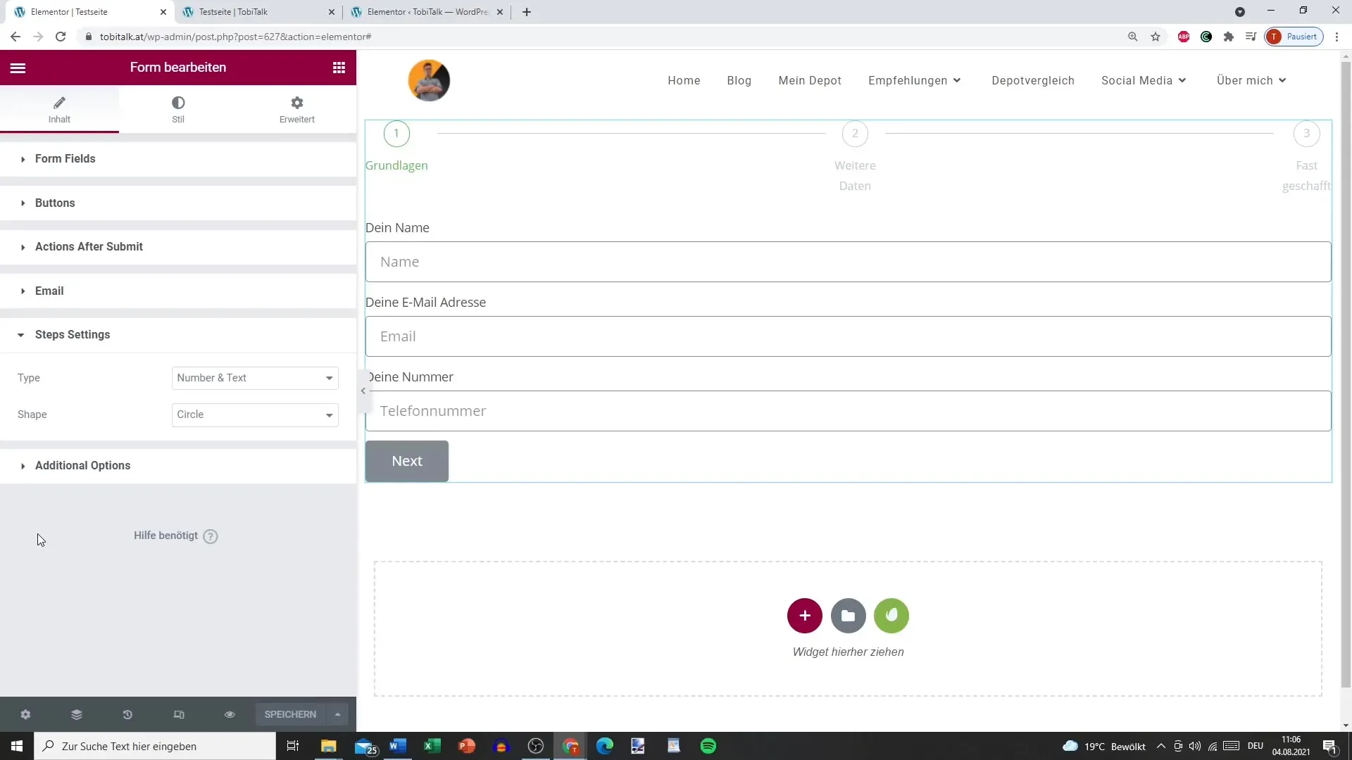 Multistep-Formular erstellen mit Elementor