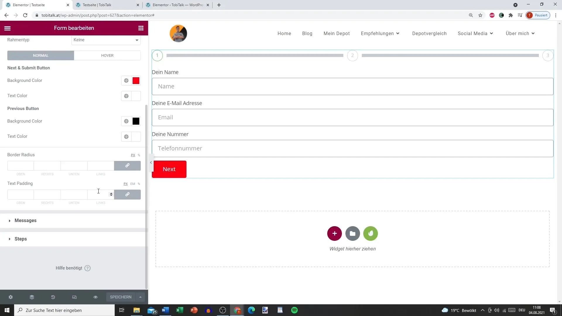 Multistep-Formular erstellen mit Elementor
