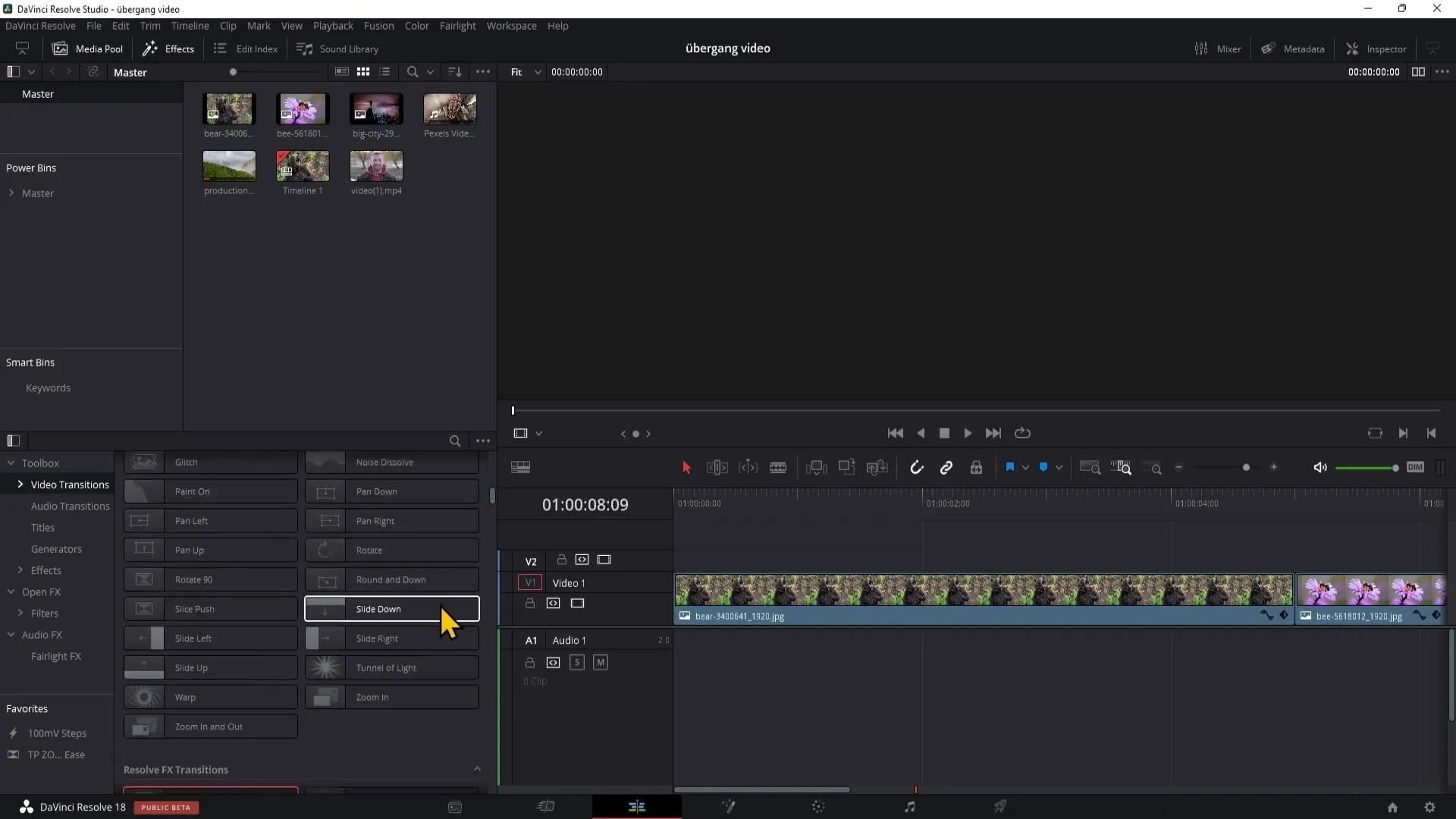 Pracovat kreativně s DaVinci Resolve: Přidání přechodů je snadné