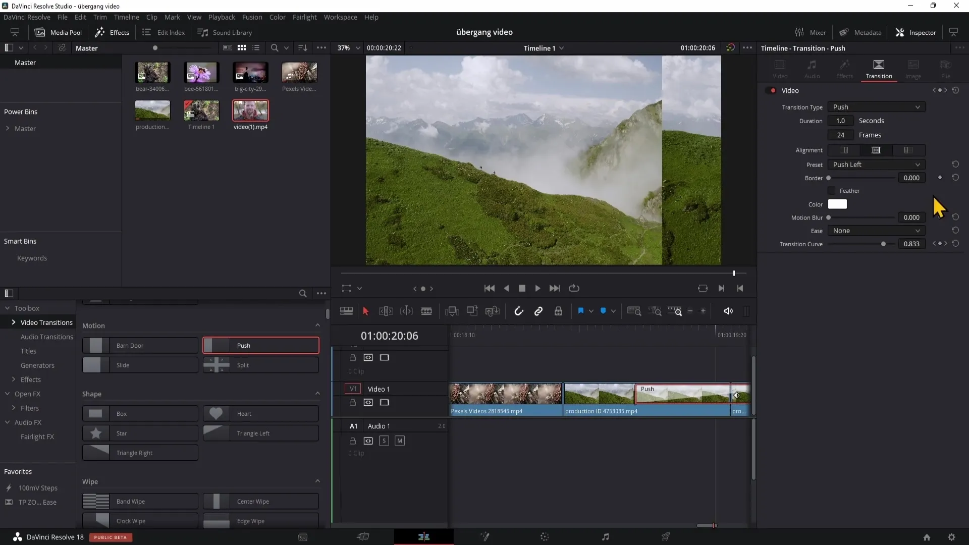 Pracovat kreativně s programem DaVinci Resolve: Přidání přechodů je snadné