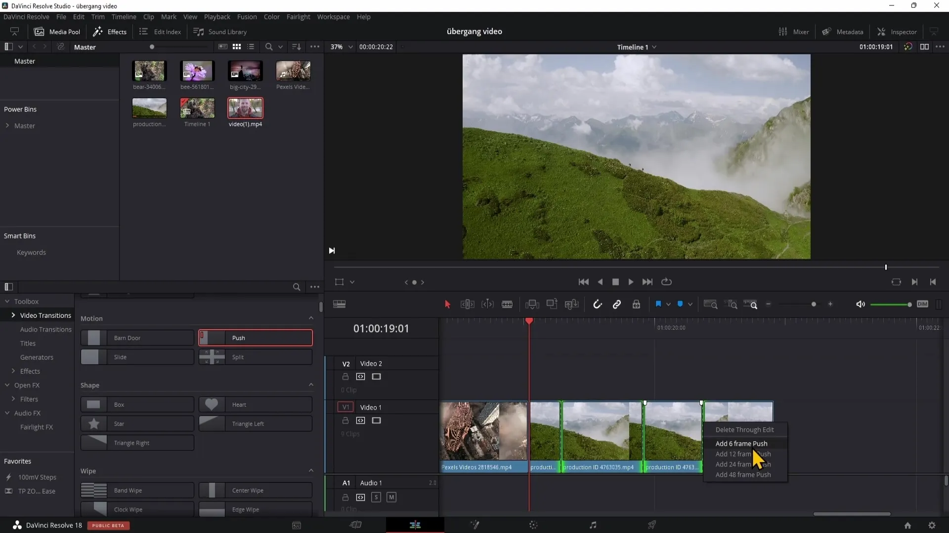 Pracovat kreativně s DaVinci Resolve: Přidávání přechodů je snadné