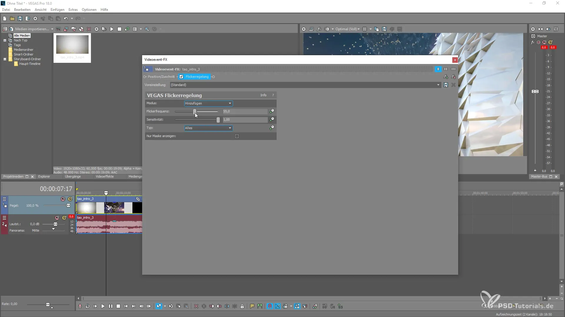 Utilizar a regulação de flicker no VEGAS Pro 18 corretamente