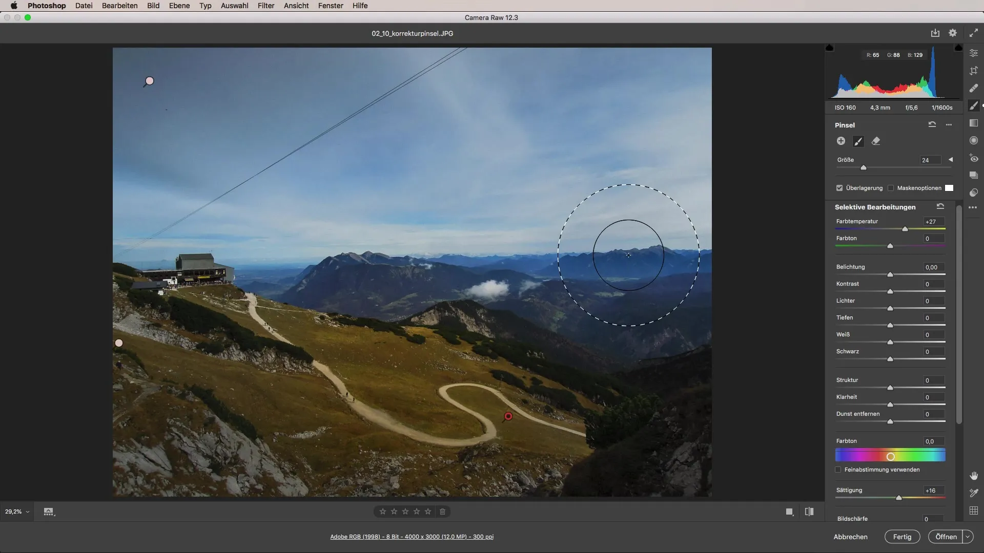 Effektiver Einsatz des Korrekturpinsels in Adobe Camera Raw