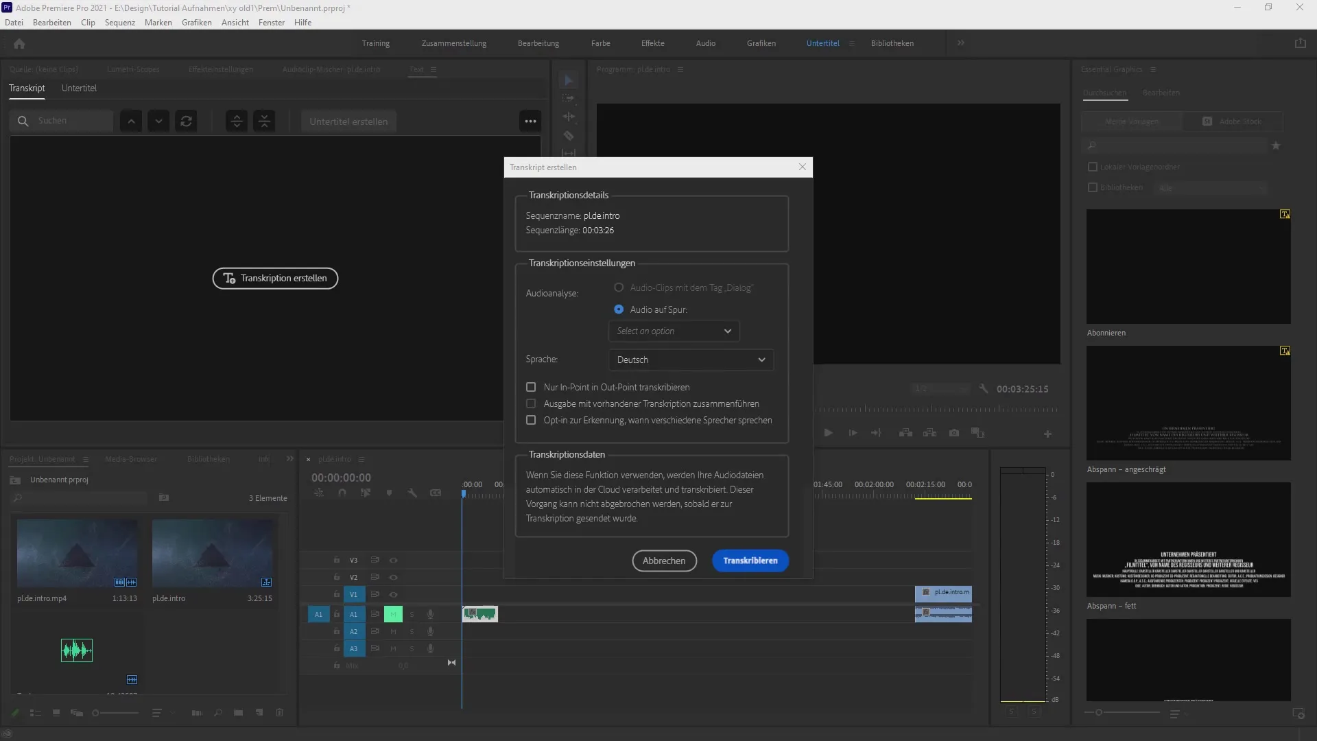 Premiere Pro CC - Create automatic transcription and subtitles Premiere Pro CC - Automatically create transcription and subtitles