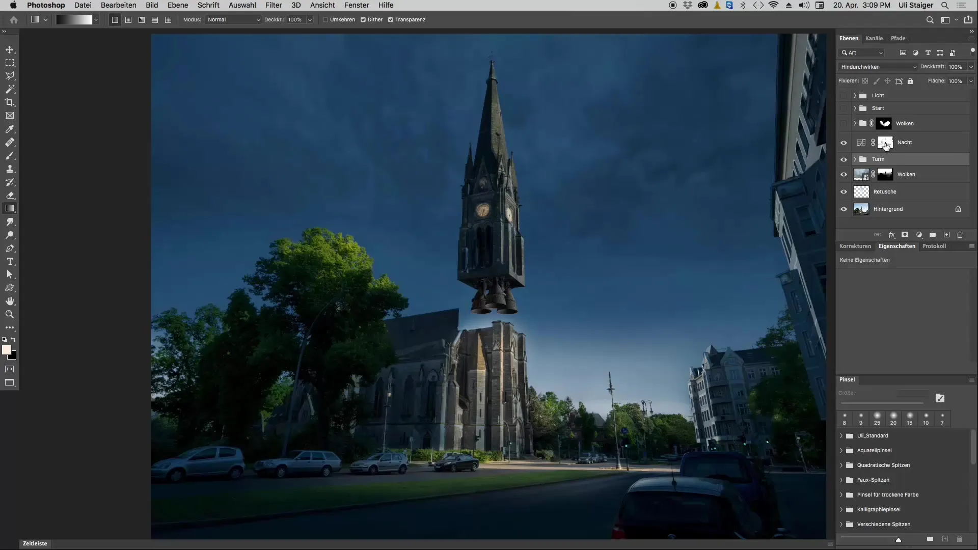 Church tower as spacecraft - use Photoshop efficiently