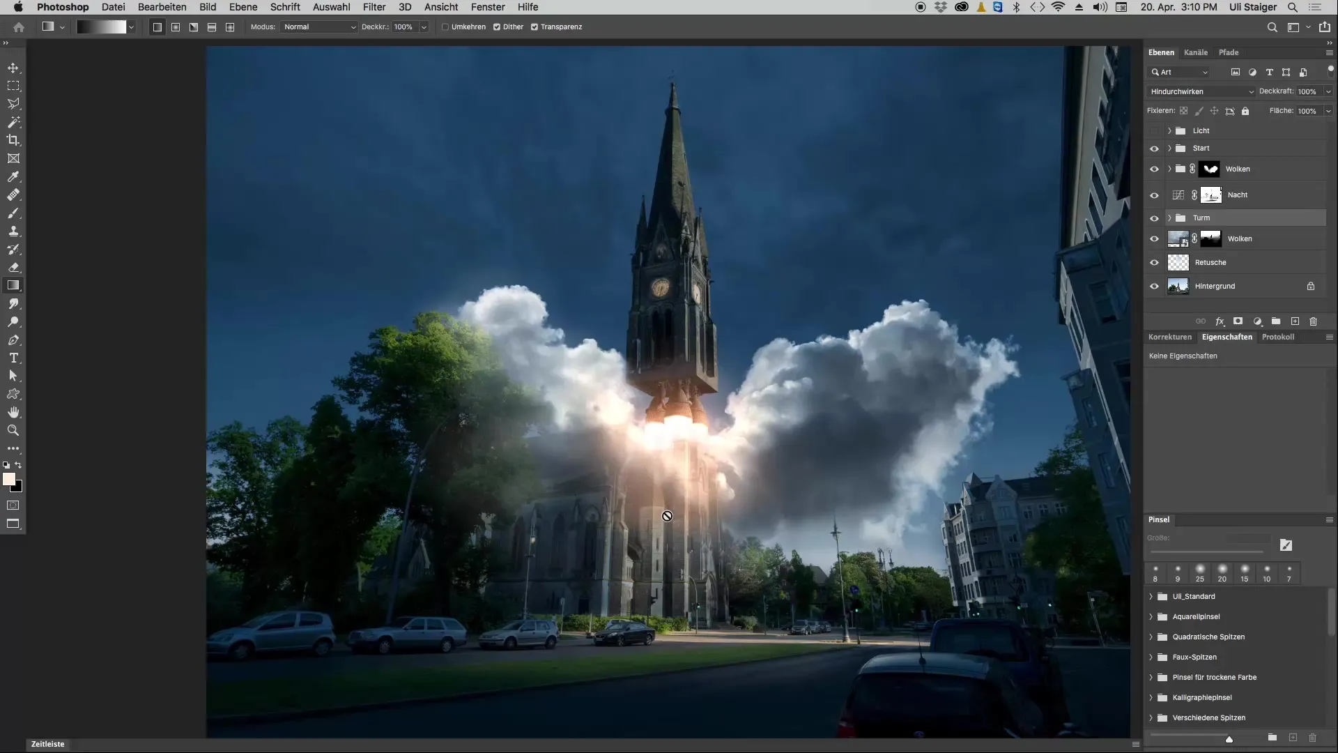 Church tower as a spacecraft - use Photoshop efficiently