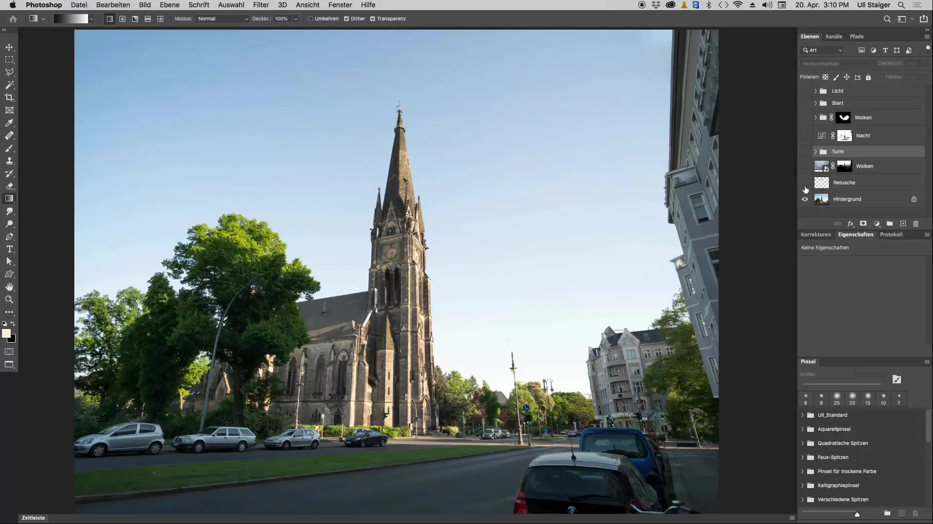 Church tower as a spacecraft - use Photoshop efficiently
