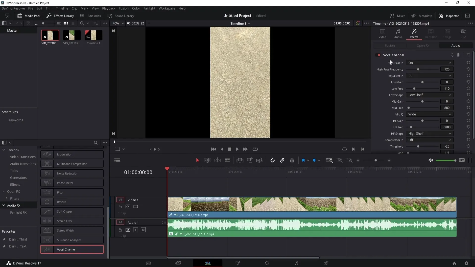 Zvuky větru efektivně snižte v programu DaVinci Resolve