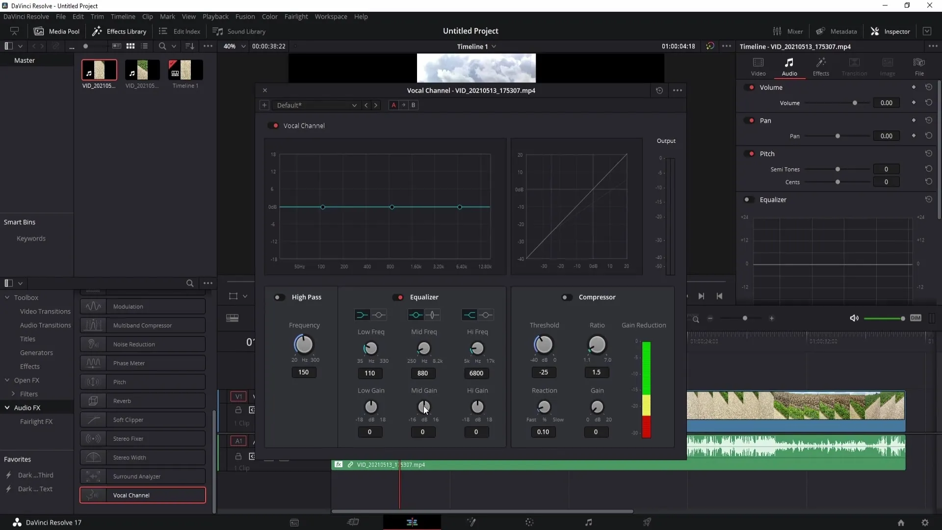 Zvuky větru efektivně snižte v programu DaVinci Resolve