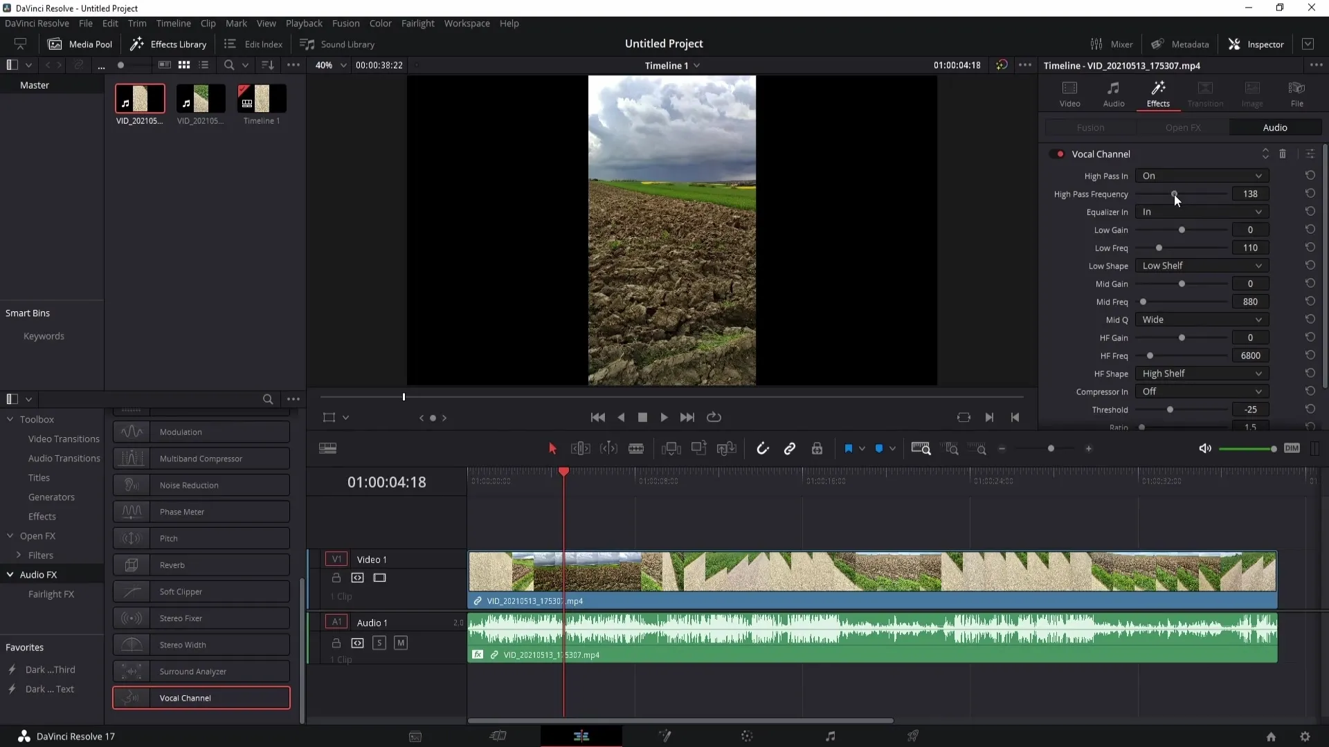 Zvuk větru efektivně snížit v DaVinci Resolve