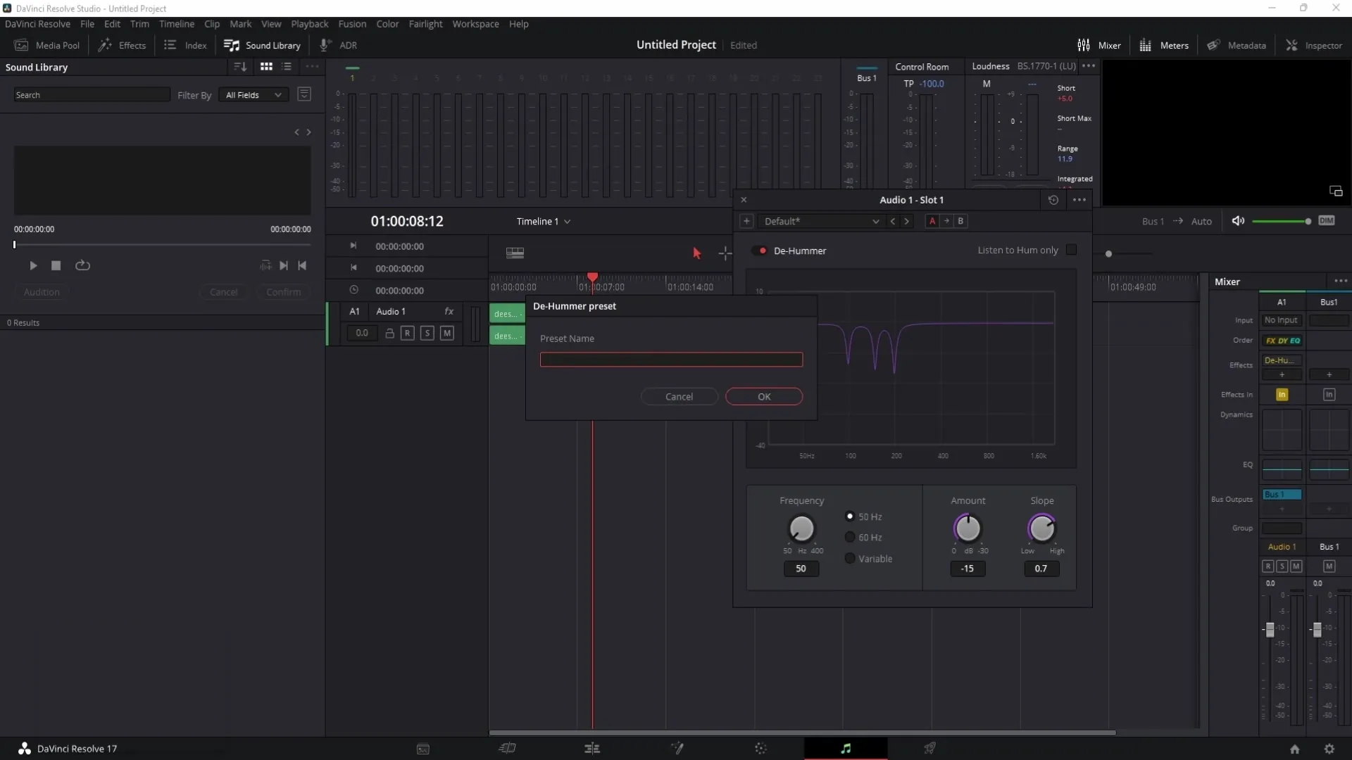 Odstraňte hlasité zvuky ve formě S nebo Sch nebo brumění v programu DaVinci Resolve