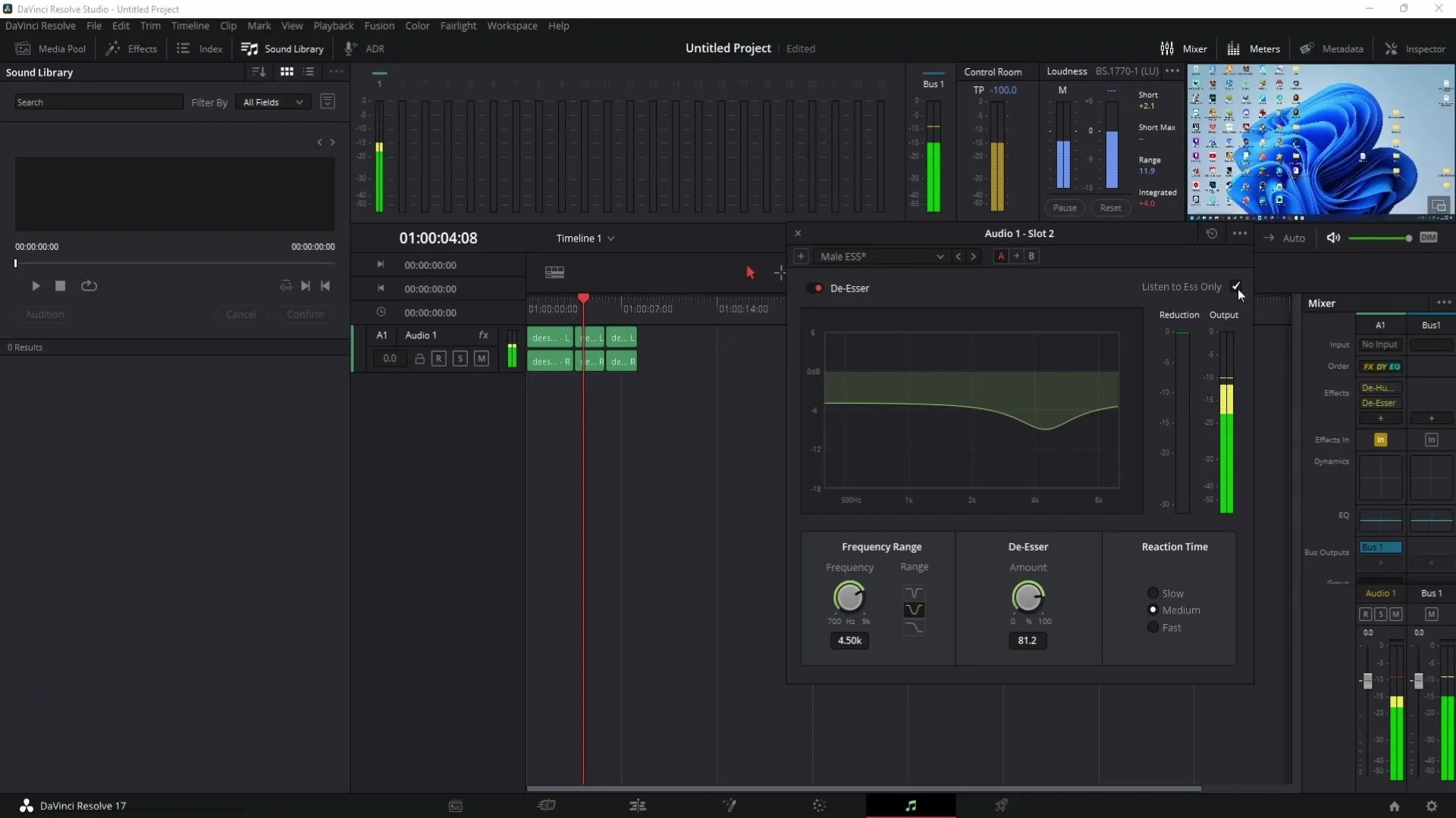 Odstraňte hlasité zvuky „S-“, „Sch-“ nebo bzučení v programu DaVinci Resolve