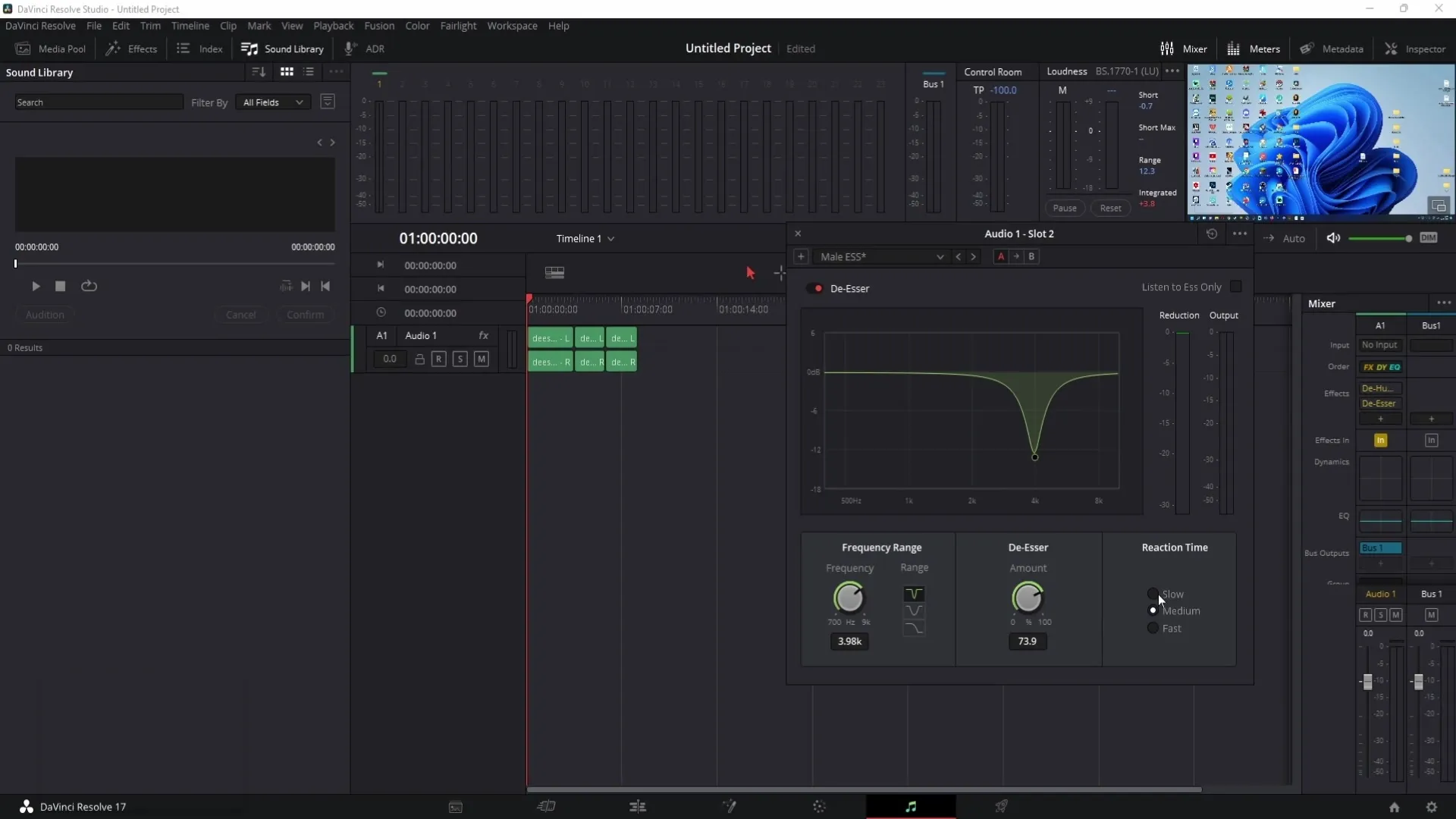 Odstraňování hlasitých zvuků S-, š- nebo brumění v DaVinci Resolve