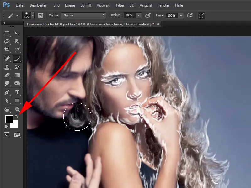 Photoshop composing - Fire and ice - Part 03: Wiping fire into the image