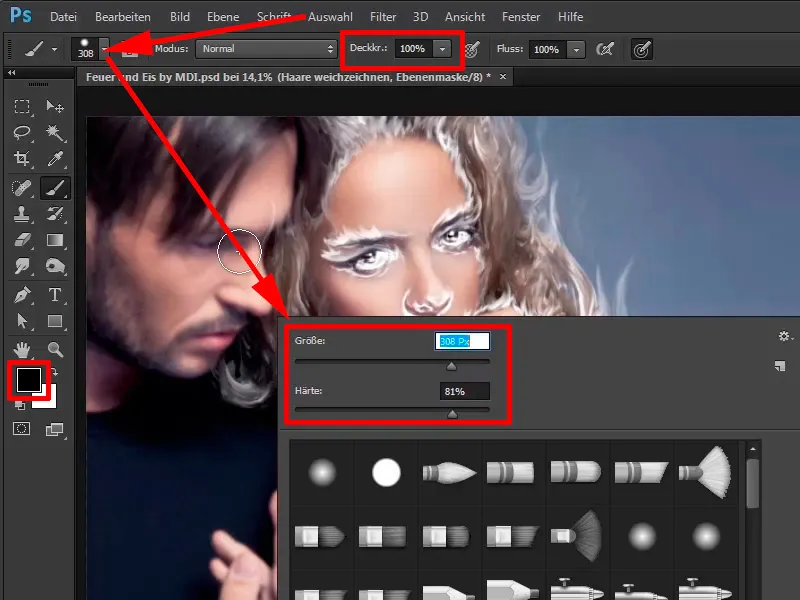 Photoshop composing - Fire and ice - Part 03: Wiping fire into the image