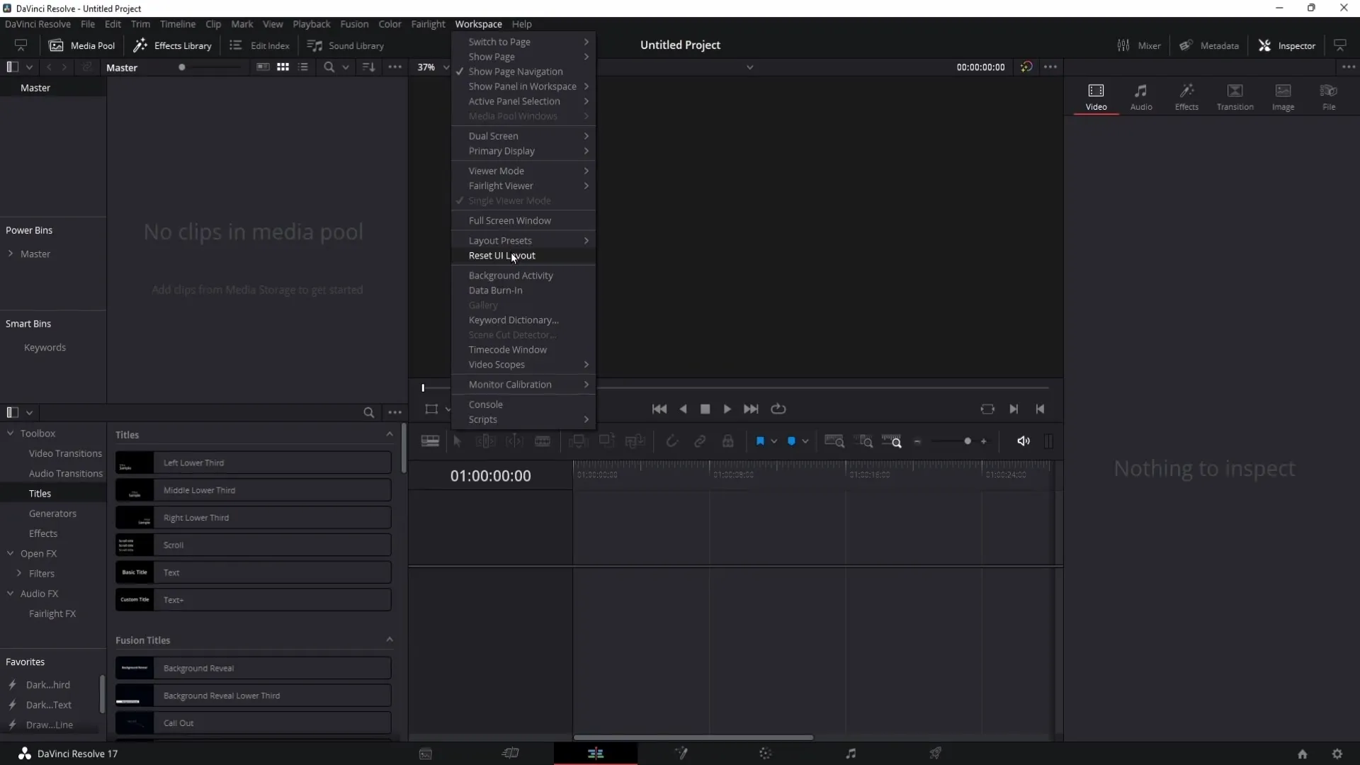 Obnovení rozvržení uživatelského rozhraní v programu DaVinci Resolve - Návod krok za krokem