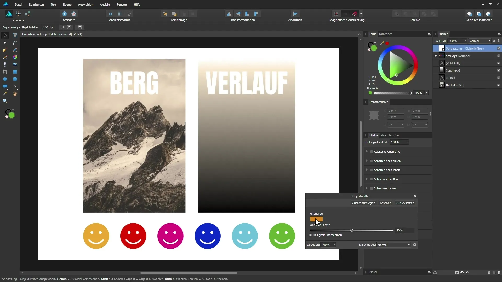 Перекрашивание и фильтры для линз: раскройте свой творческий потенциал в Affinity Designer