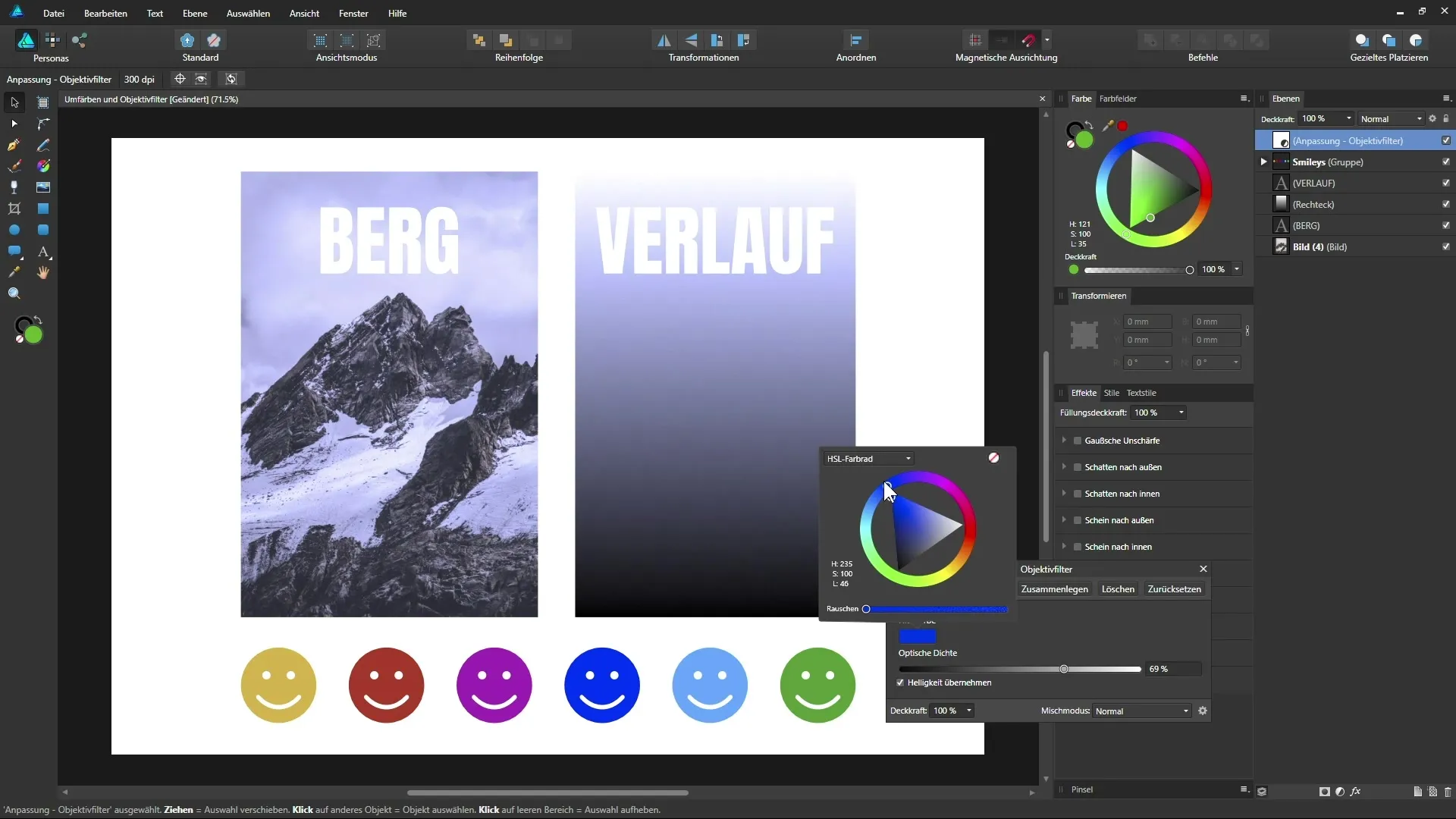 Перекрашивание и фильтры для линз: раскройте свой творческий потенциал в Affinity Designer