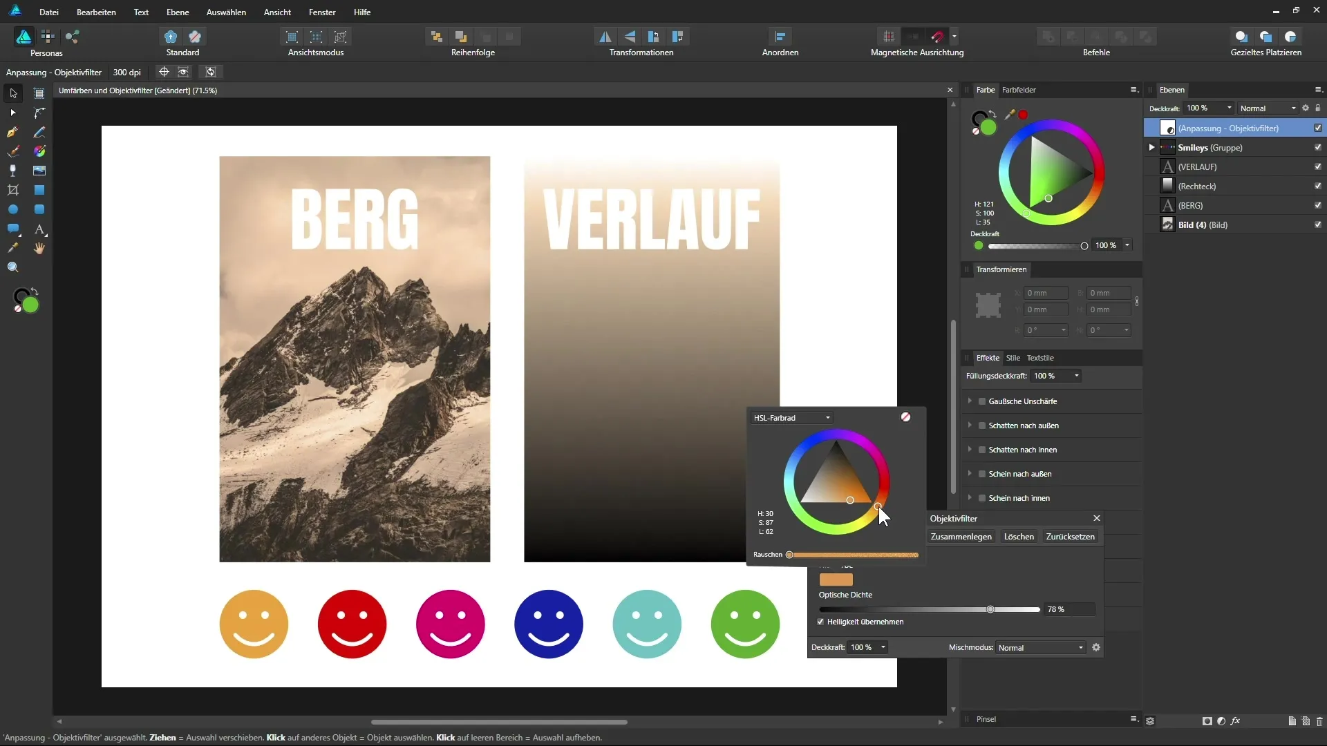 Перекрашивание и фильтры для линз: раскройте свой творческий потенциал в Affinity Designer