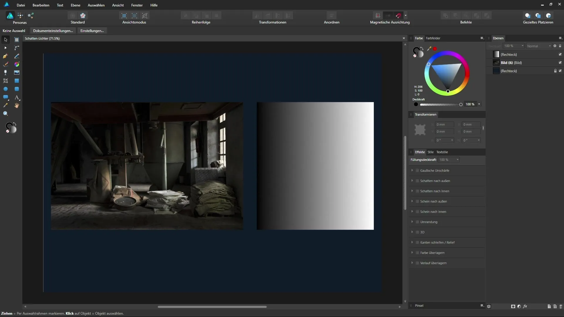 Skygger og lys optimalt i Affinity Designer justere