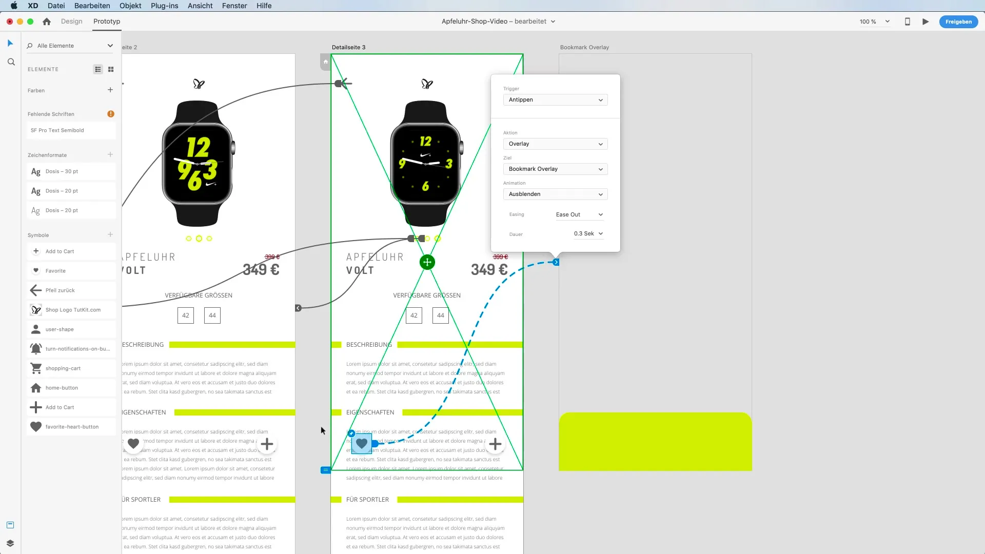 High-Fidelity-Prototyp in Adobe XD - Overlay-Funktion effektiv nutzen