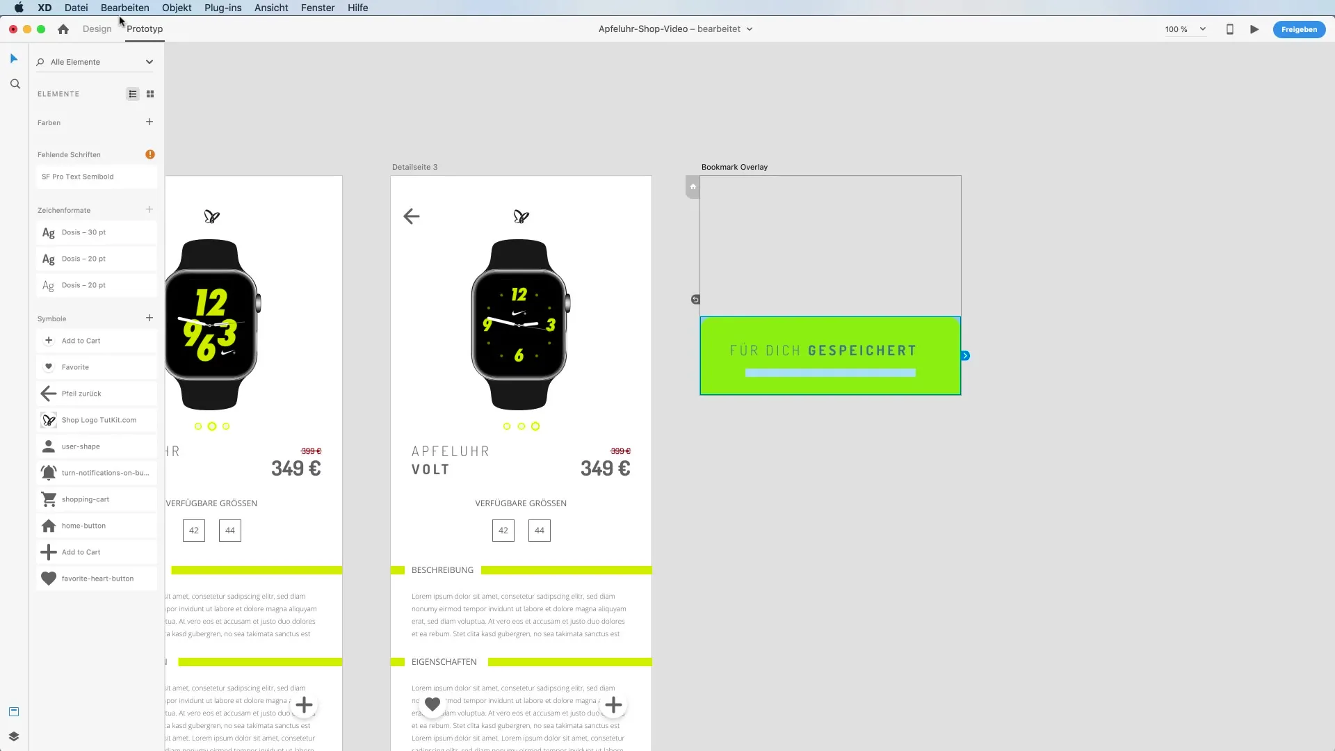 High-Fidelity-Prototyp in Adobe XD - Overlay-Funktion effektiv nutzen