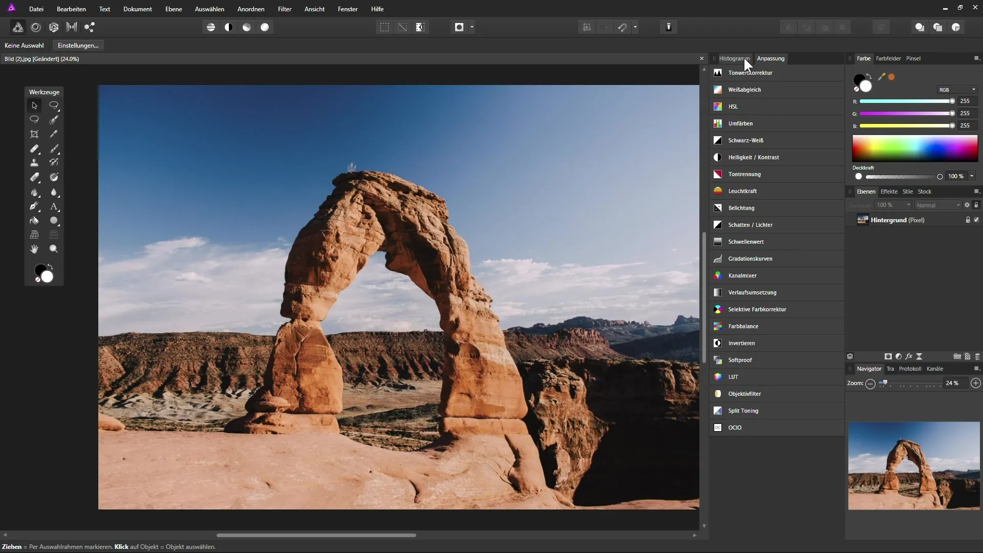 Affinity Photo – Die Arbeitsoberfläche und ihre Anpassung