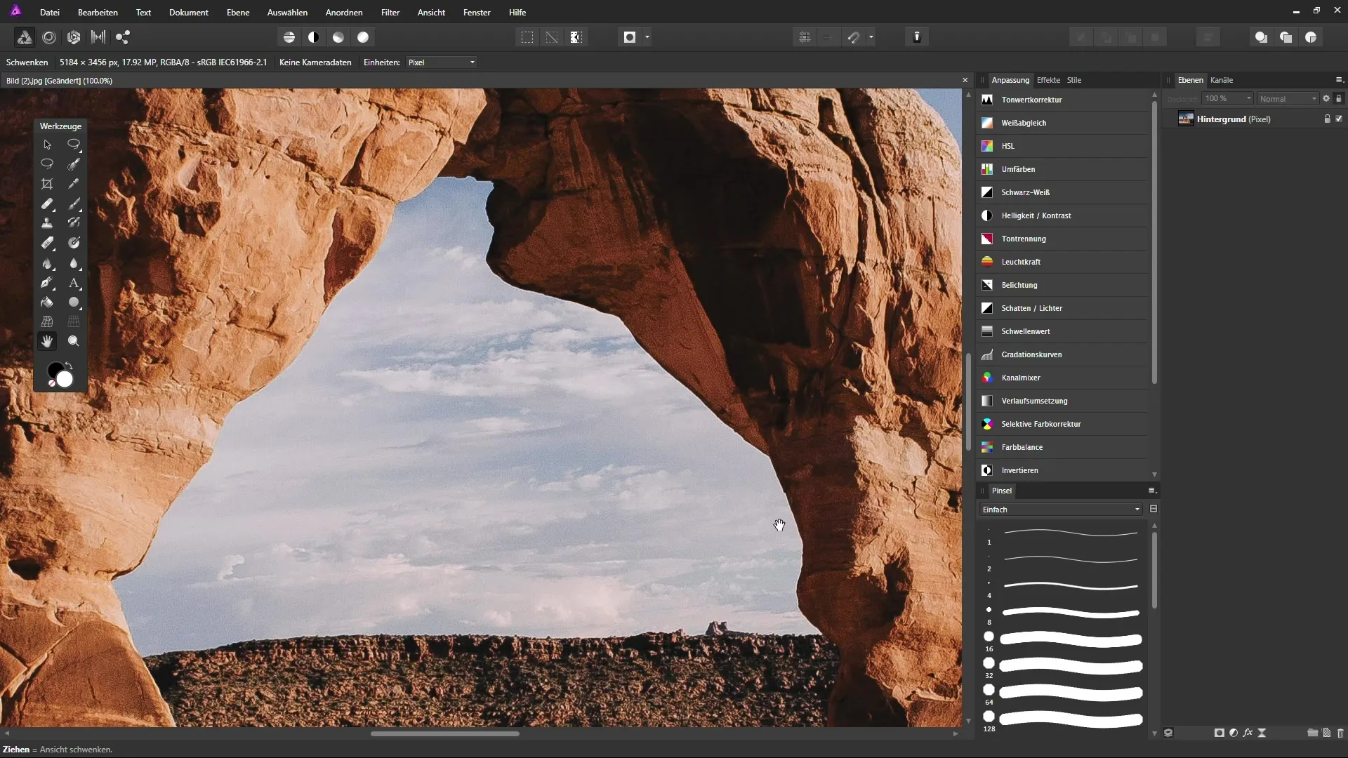 Affinity Photo – Die Arbeitsoberfläche und ihre Anpassung