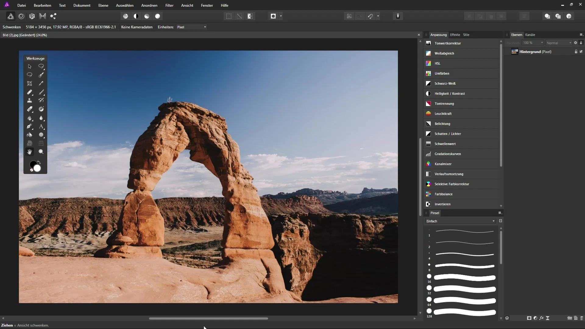 Affinity Photo – Die Arbeitsoberfläche und ihre Anpassung