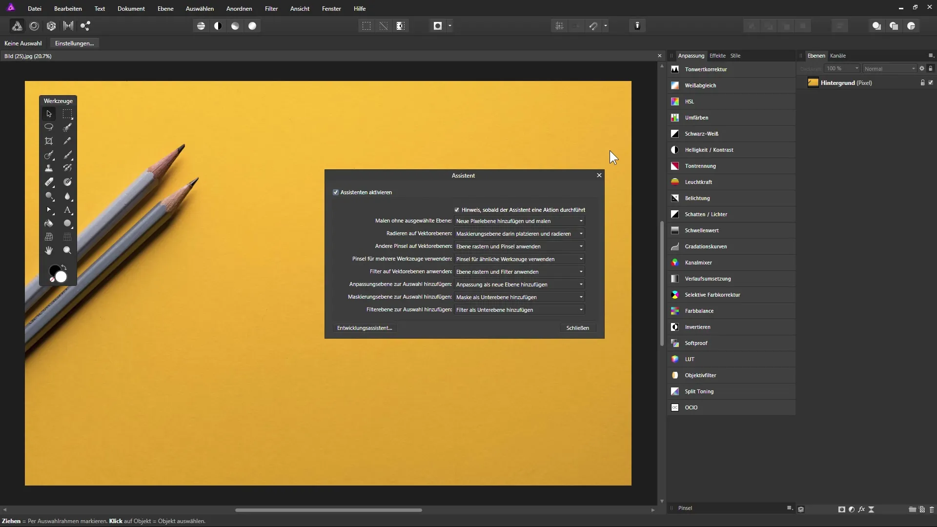 Assistenten in Affinity Photo optimal einrichten