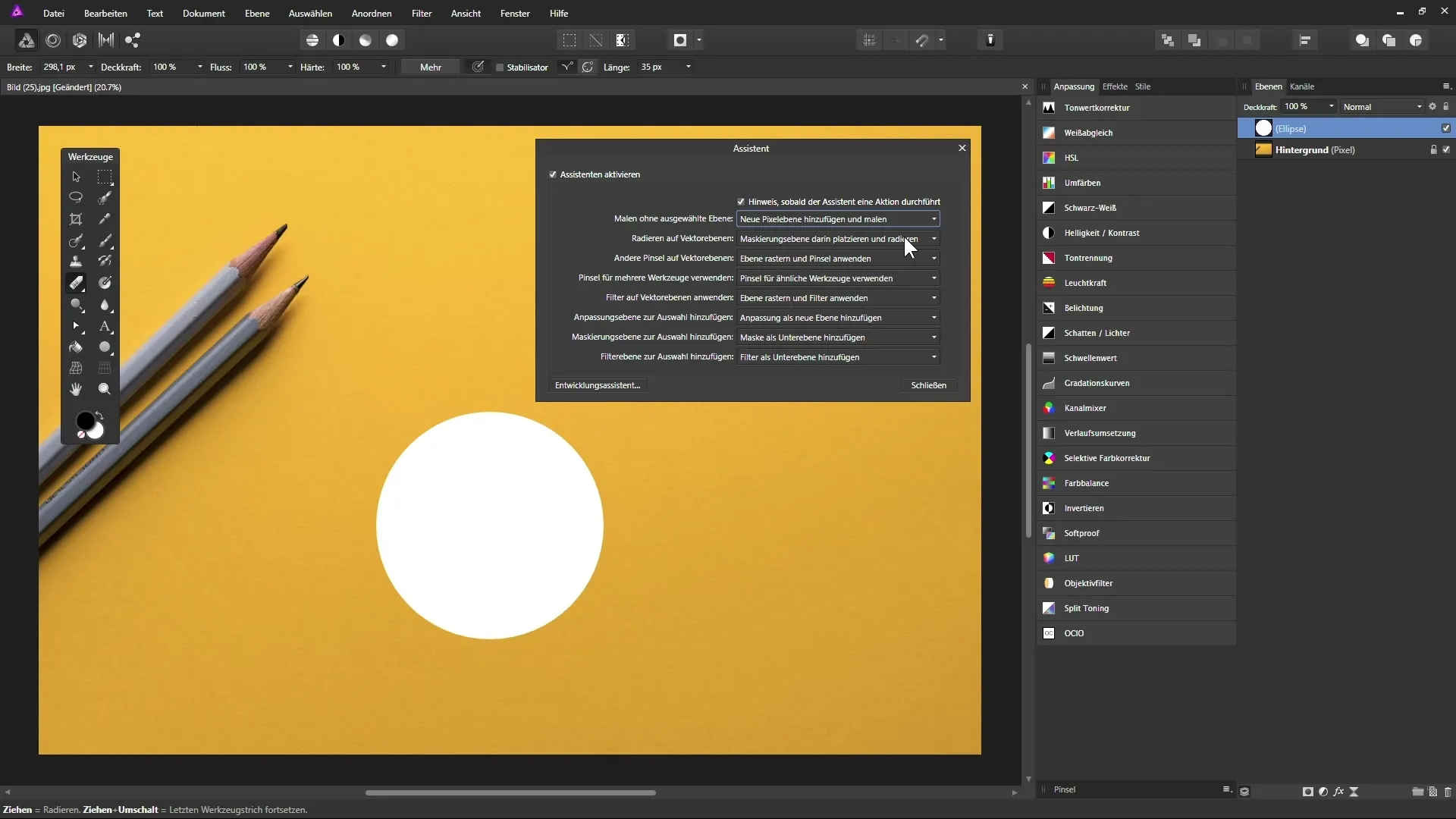 Assistenten in Affinity Photo optimal einrichten