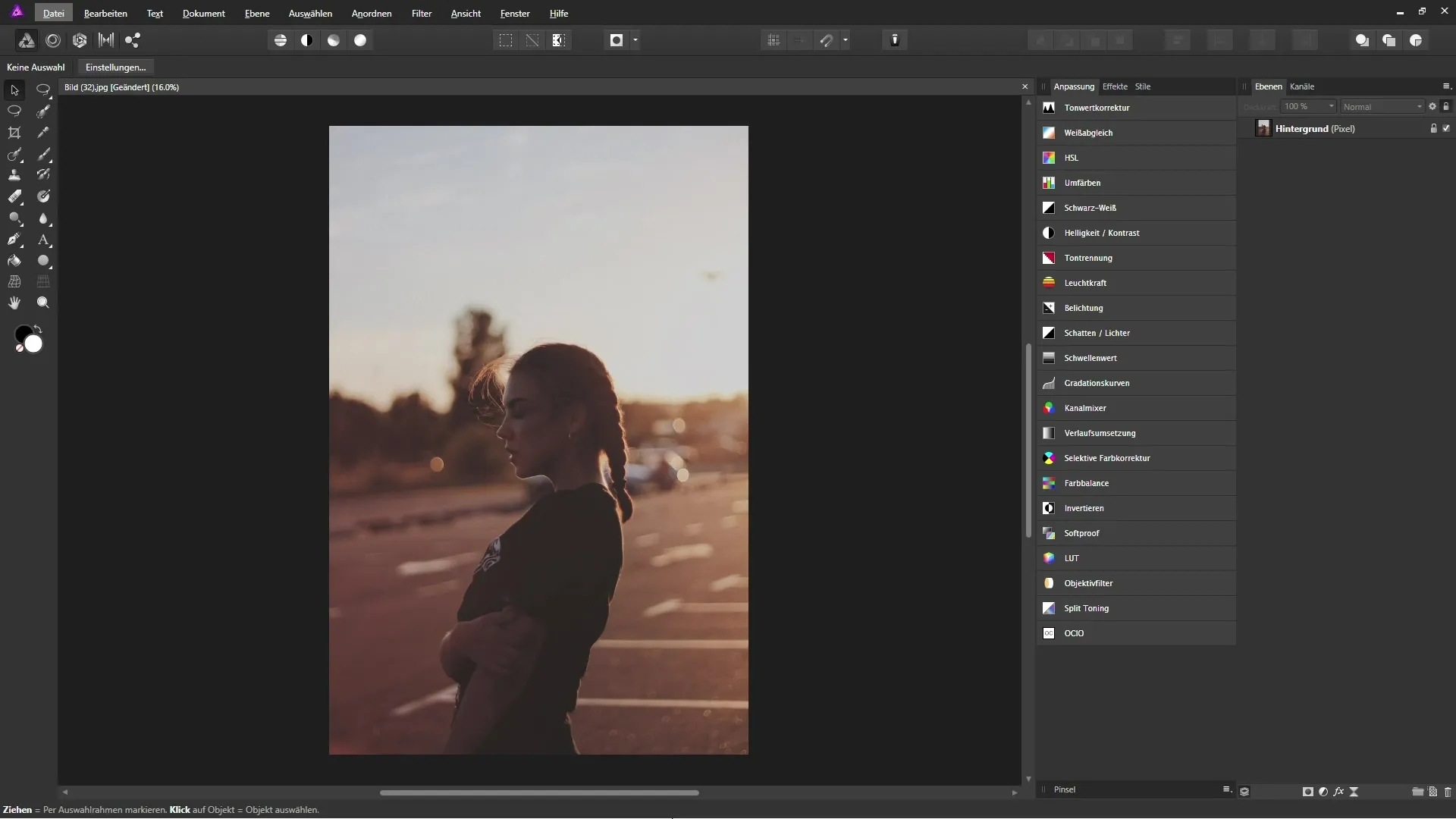 Zuschneiden mit dem Zuschneiden-Werkzeug in Affinity Photo
