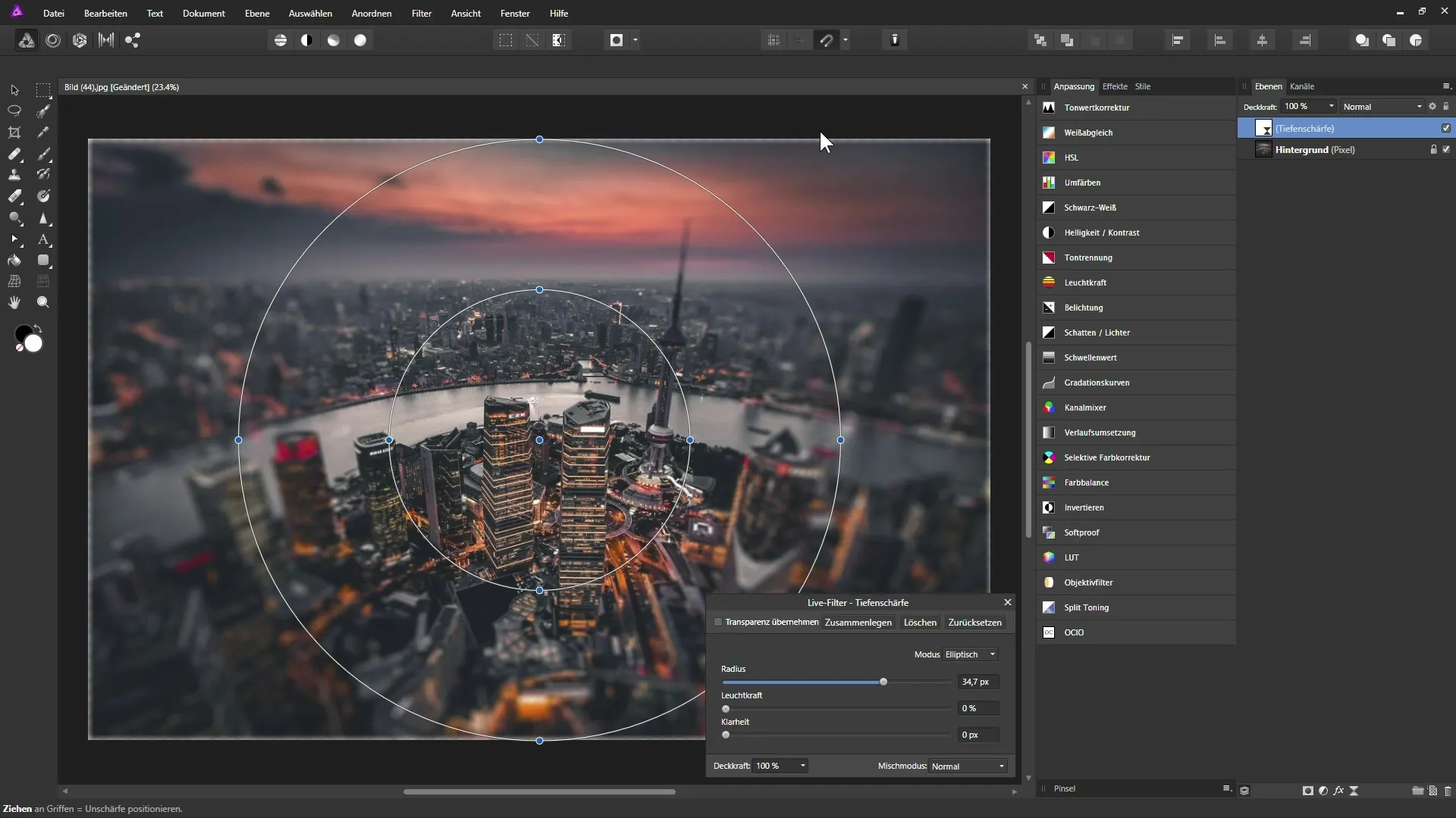 Simulierter Tiefenunschärfe-Effekt in Affinity Photo erstellen
