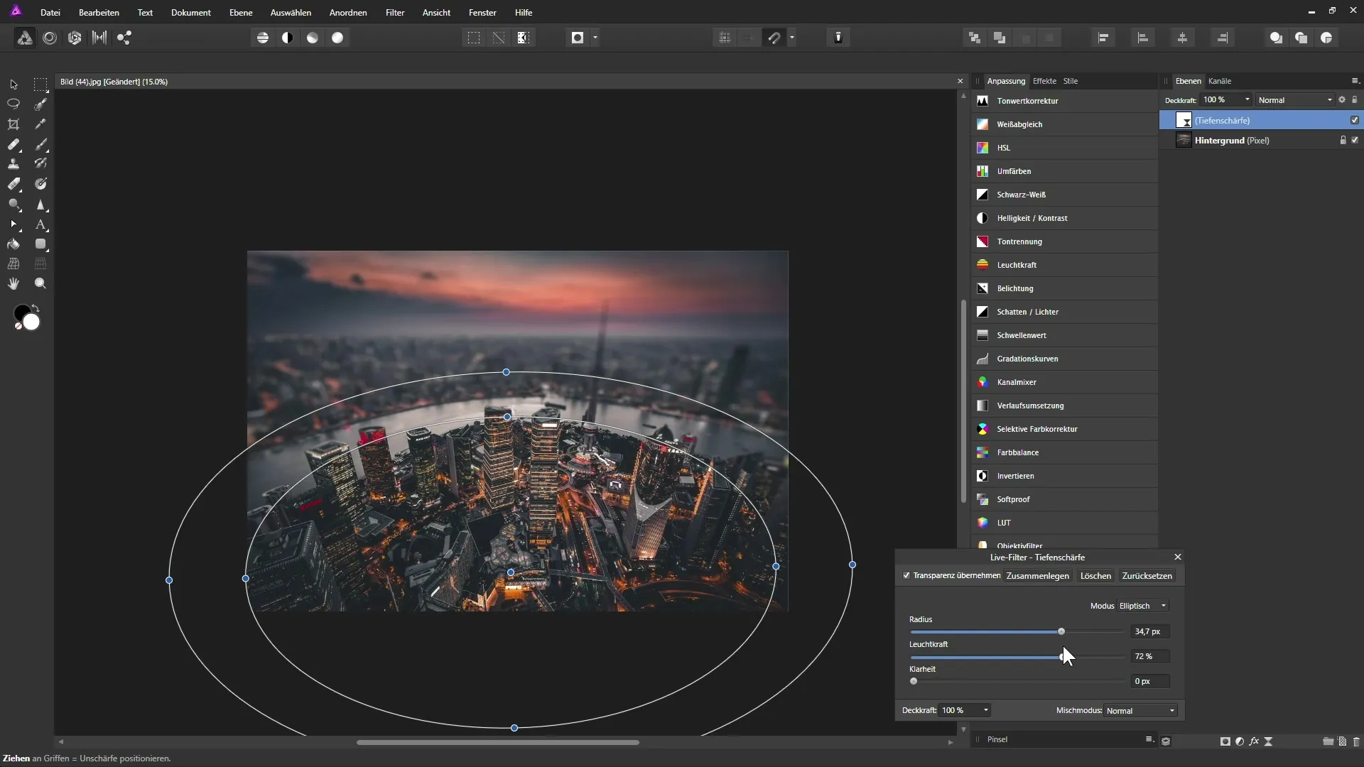 Simulierter Tiefenunschärfe-Effekt in Affinity Photo erstellen