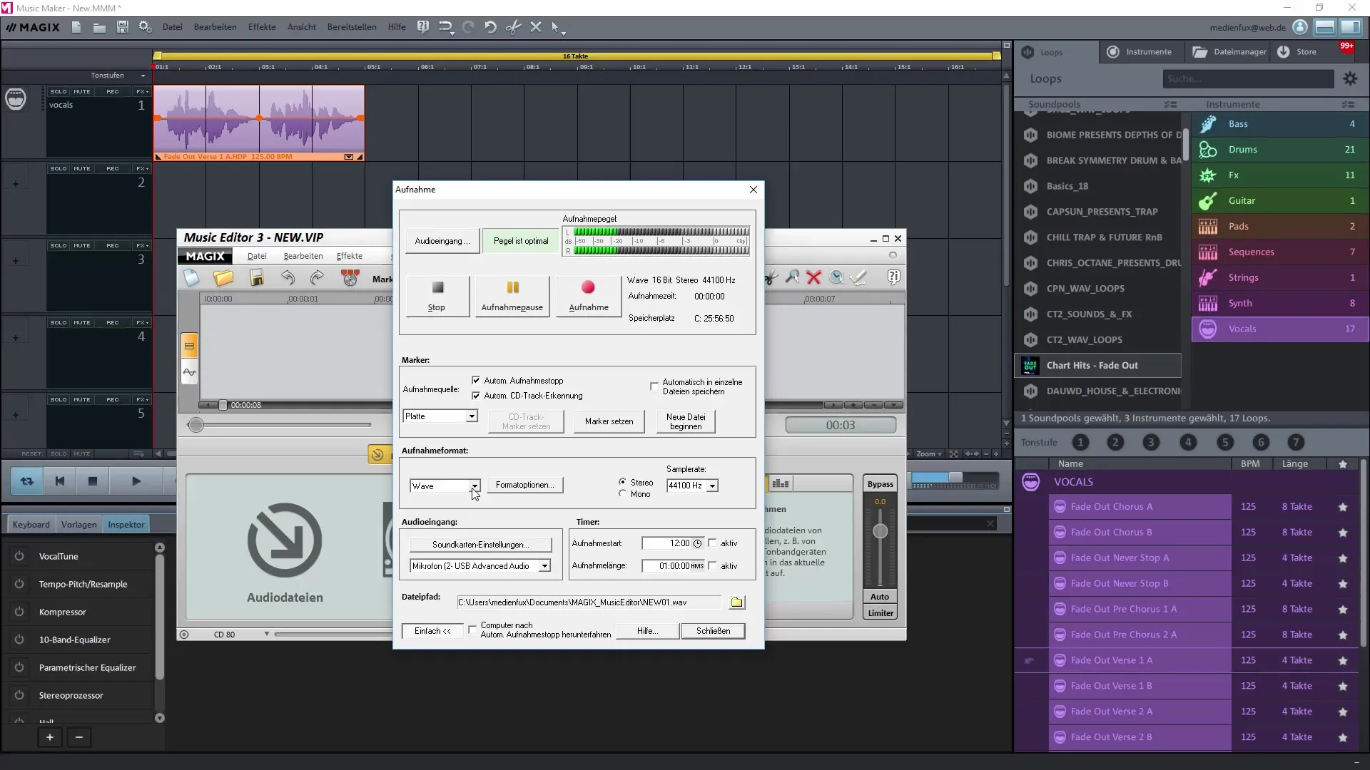 Magix Music Maker를 위한 외부 오디오 편집기 사용하기