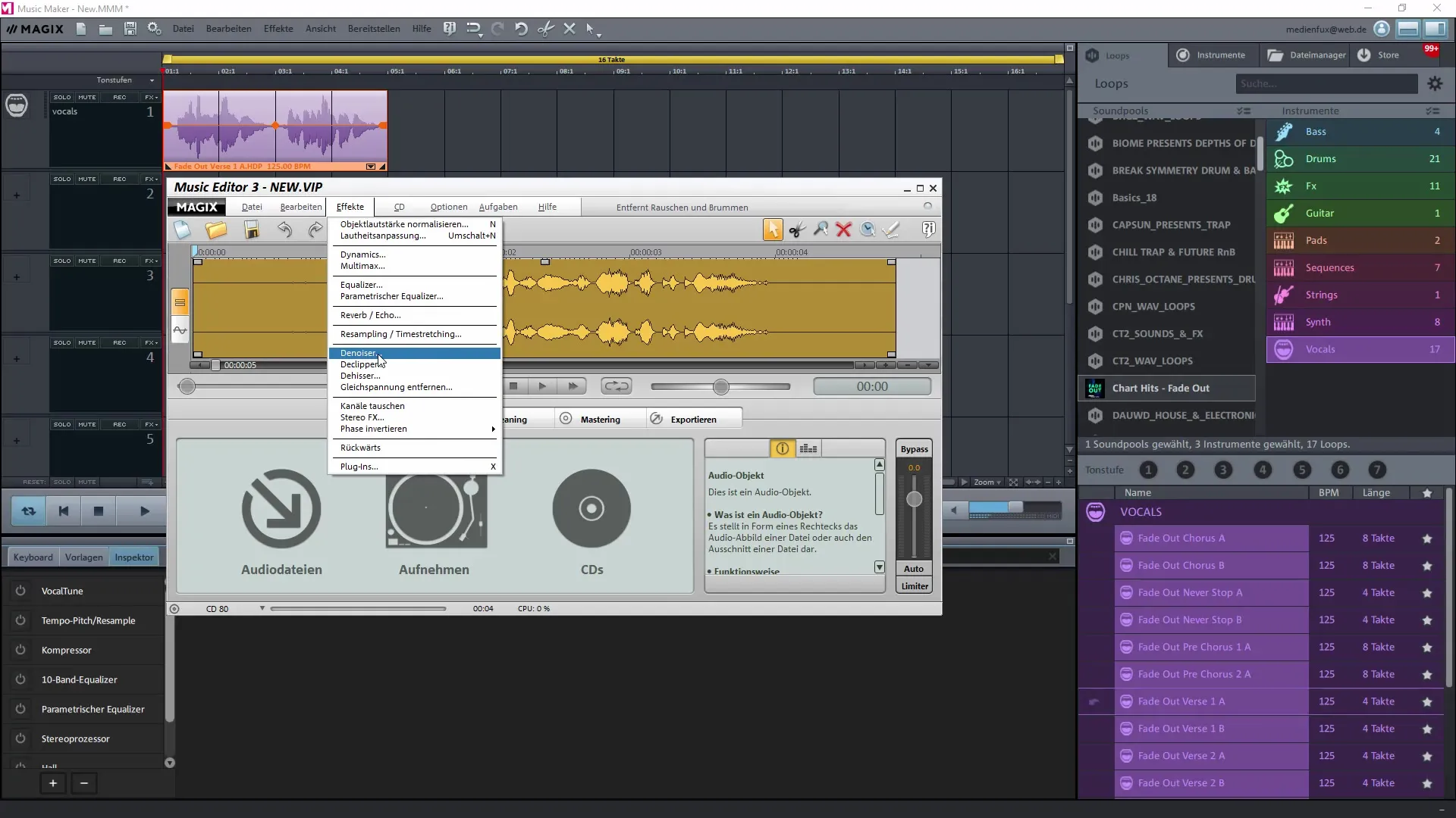 Magix Music Maker를 위한 외부 오디오 편집기 사용
