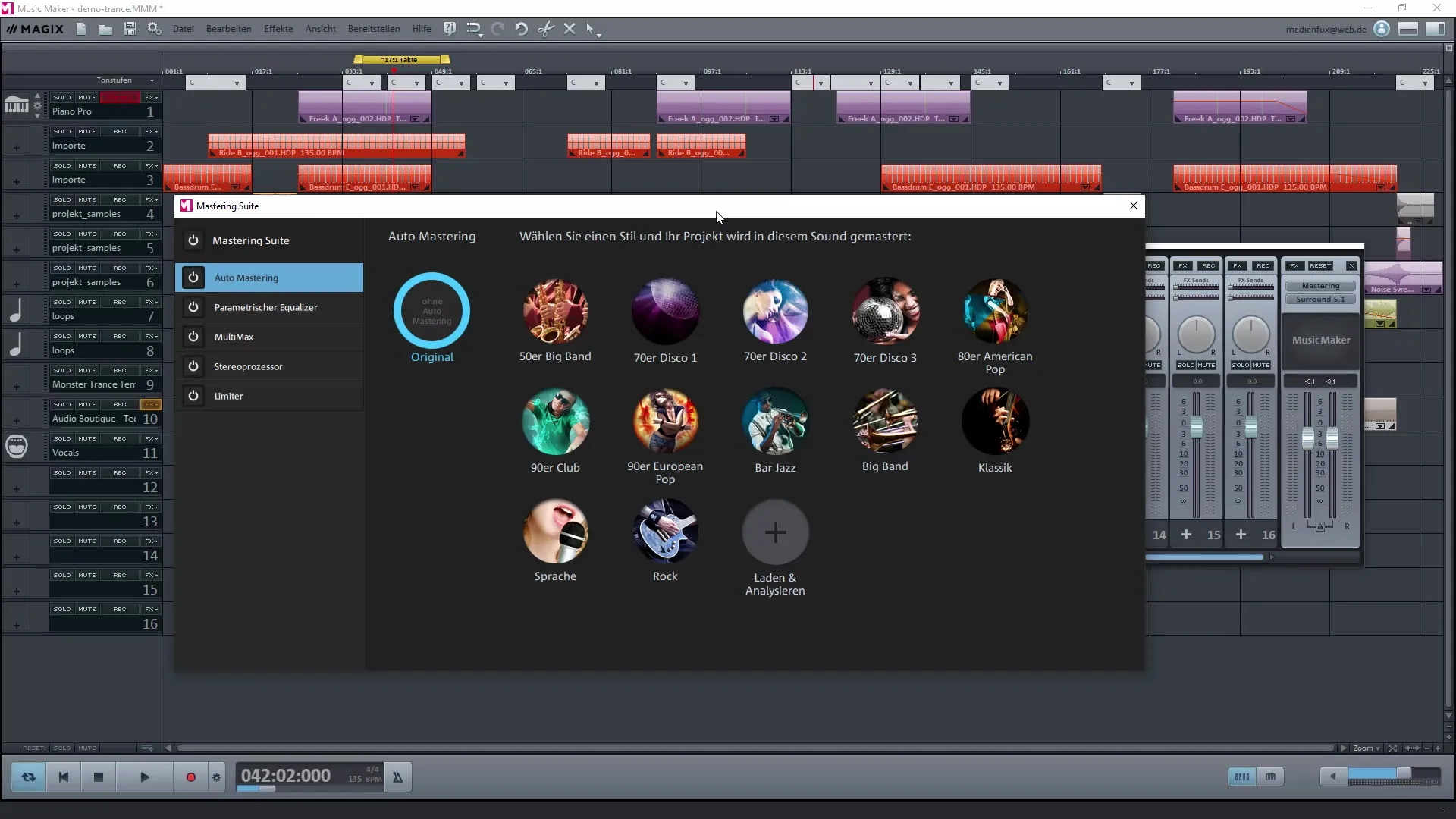 Magix Music Maker에서 마스터링 및 사운드 효과