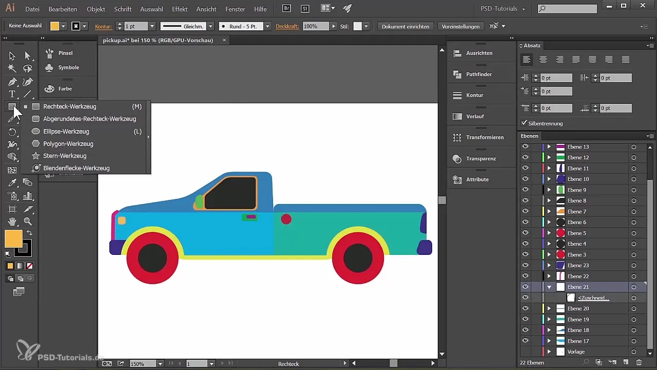 Pickup Truck dizainas Illustrator programoje – žingsnis po žingsnio instrukcija