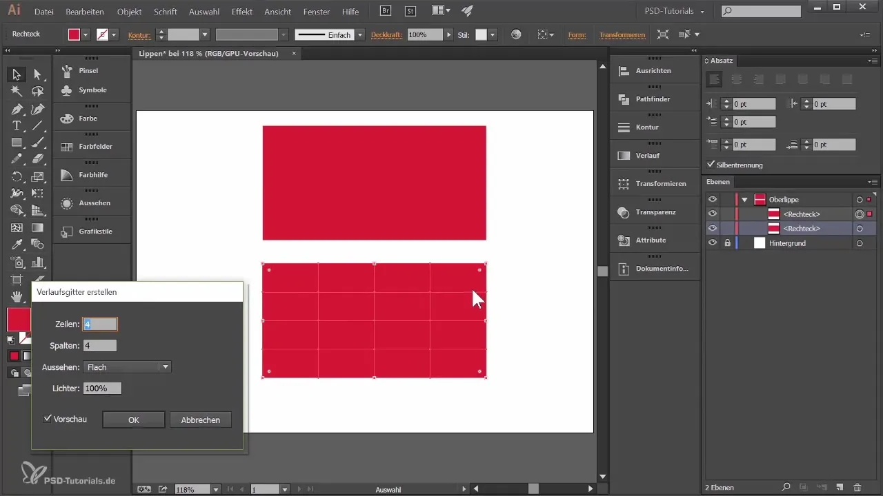 Kūrykite lūpų formą su perėjimo tinkleliais programoje Illustrator