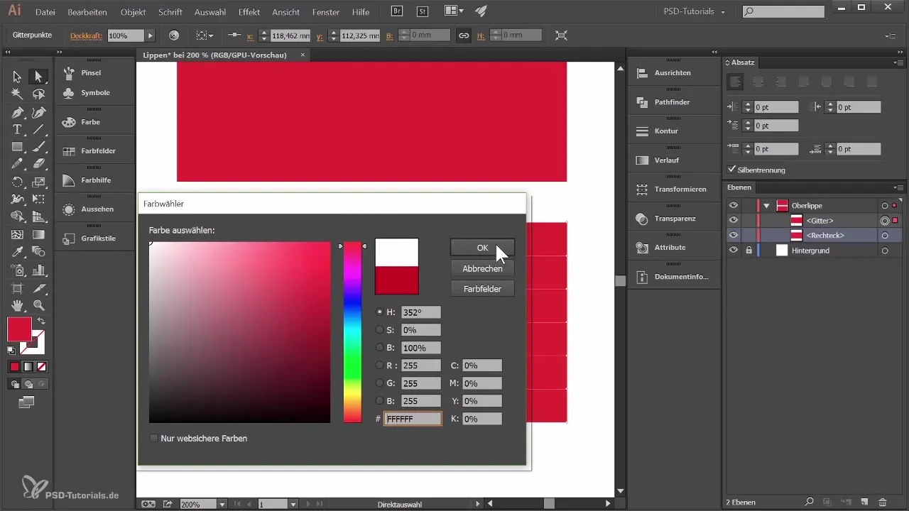 Pusiau lūpų forma su gradiento tinkleliais Illustrator