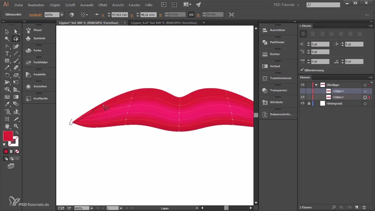 Lūpas plastiškai formuoti Adobe Illustrator programoje