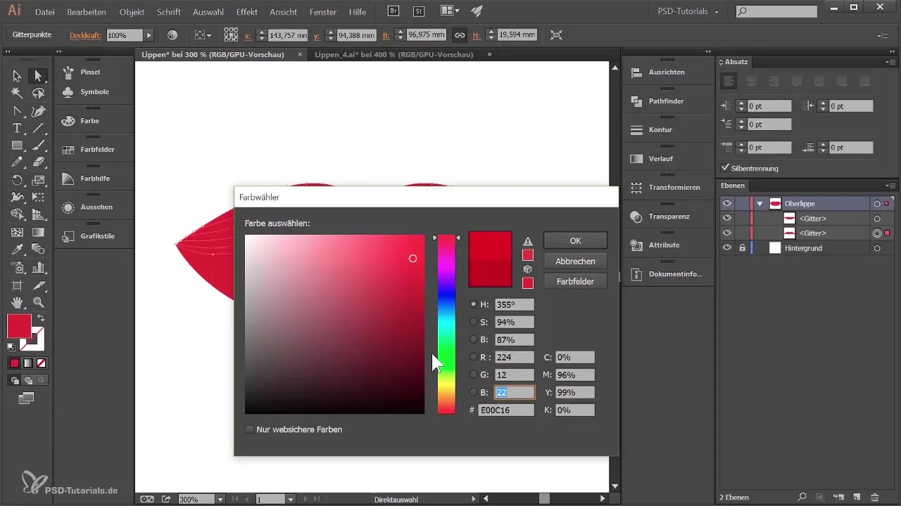 Lūpas plastically sukurti Adobe Illustrator