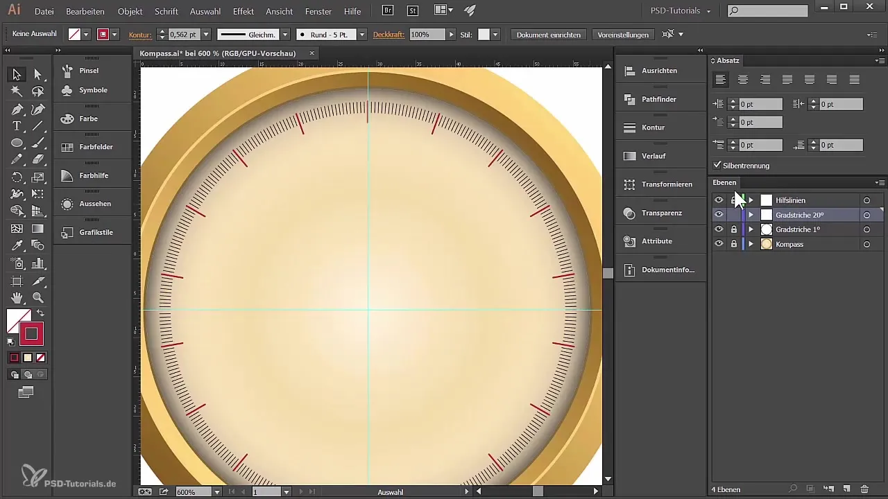 Kompasso gradacijos kūrimas Adobe Illustrator programoje