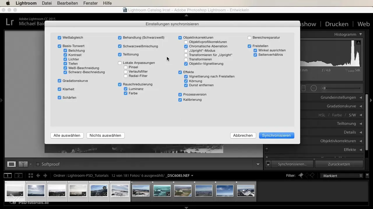 Sincronización de configuraciones de desarrollo en Lightroom
