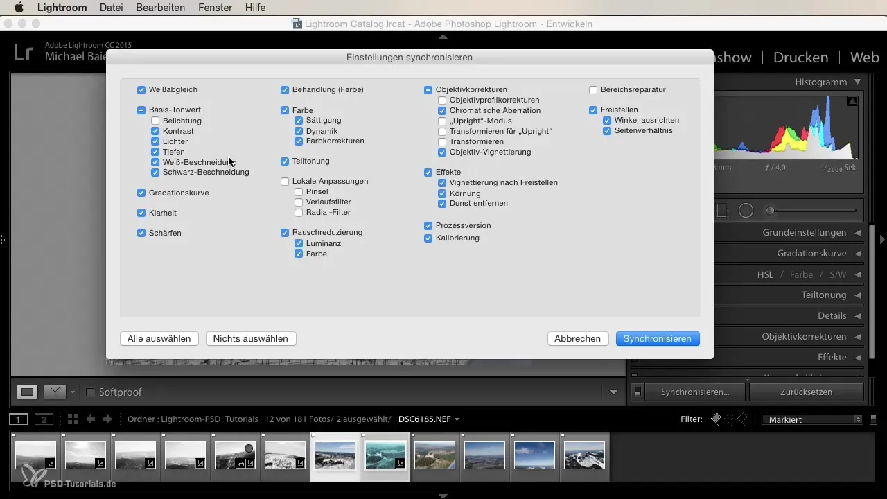 Sincronización de ajustes de desarrollo en Lightroom