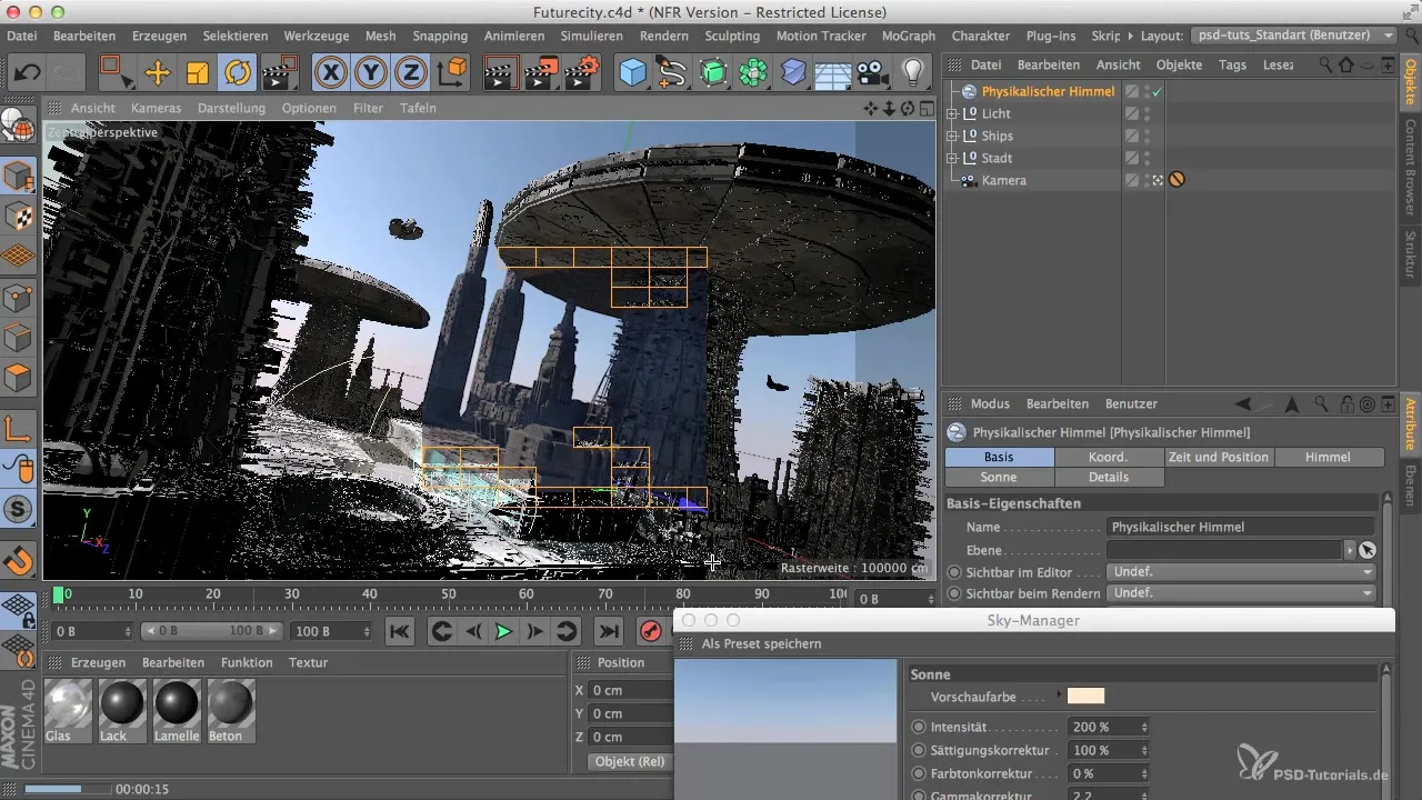 Таким чином, ти оптимально налаштовуєш небо в Cinema 4D