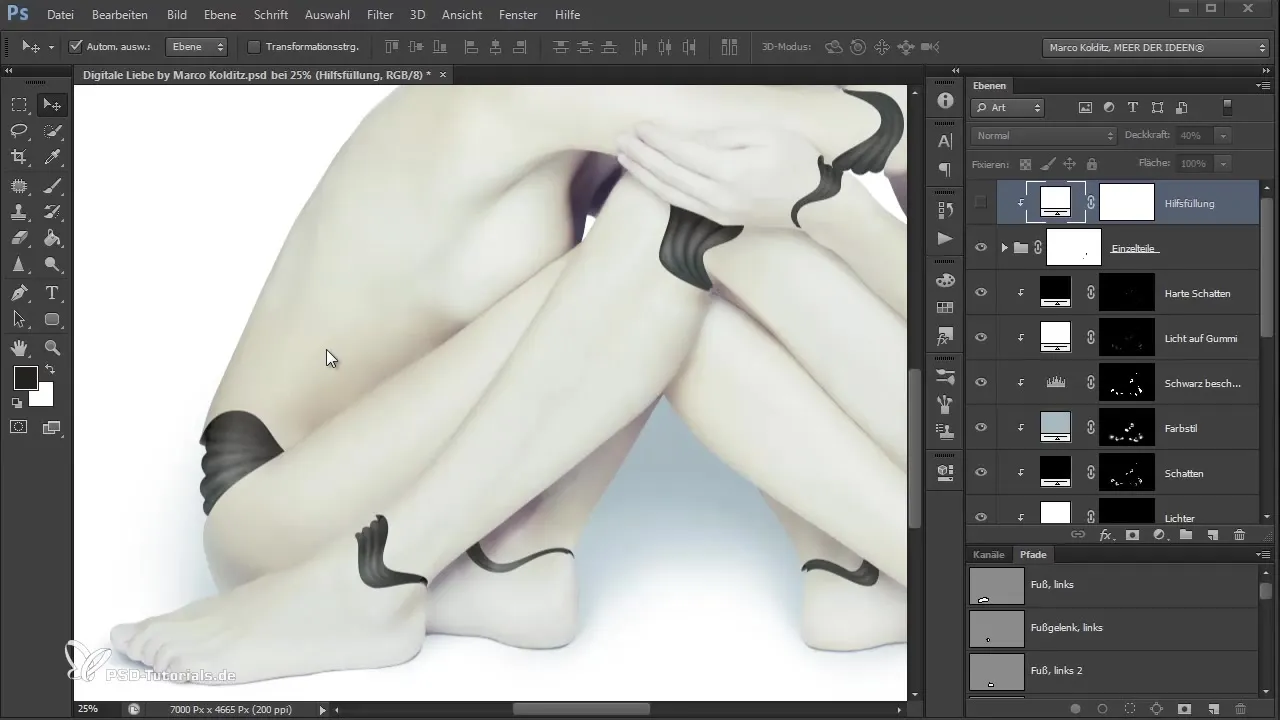 Shining lines and joints of the robot woman